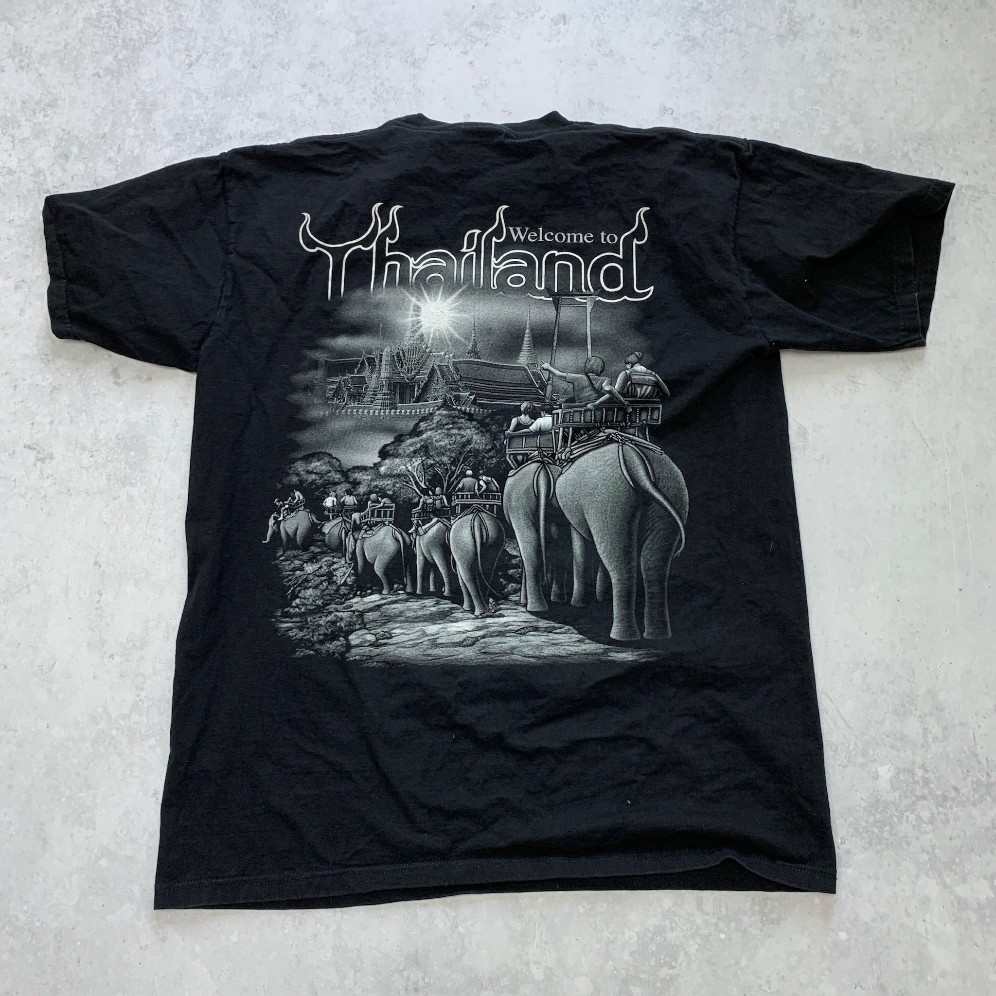 Vintage T Shirt Mens Large Black Graphic Print Y2K Nature Tourist Thailand