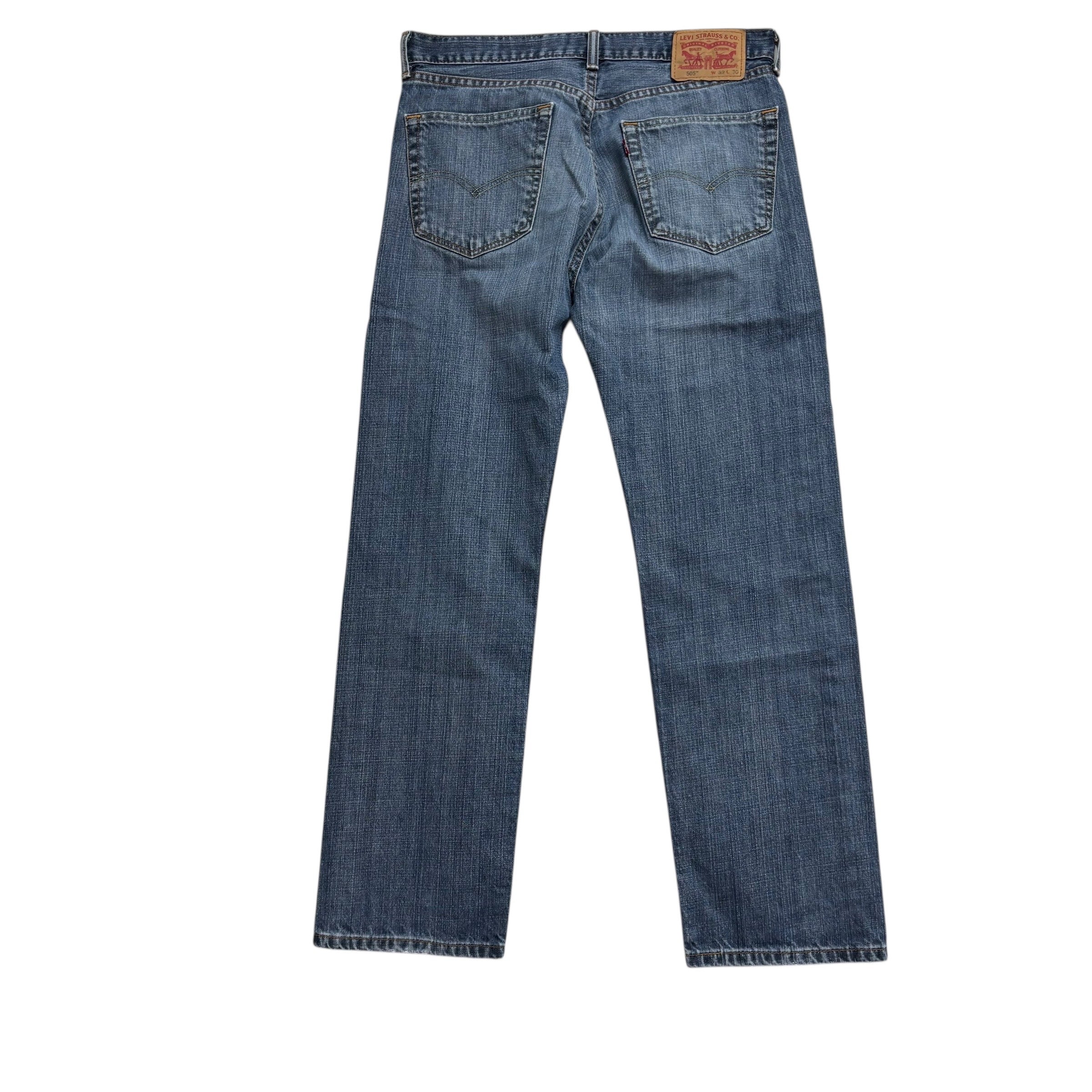 Levis 505 Jeans W32 L30 Mens Mid Blue Regular Straight Fit Denim (E)