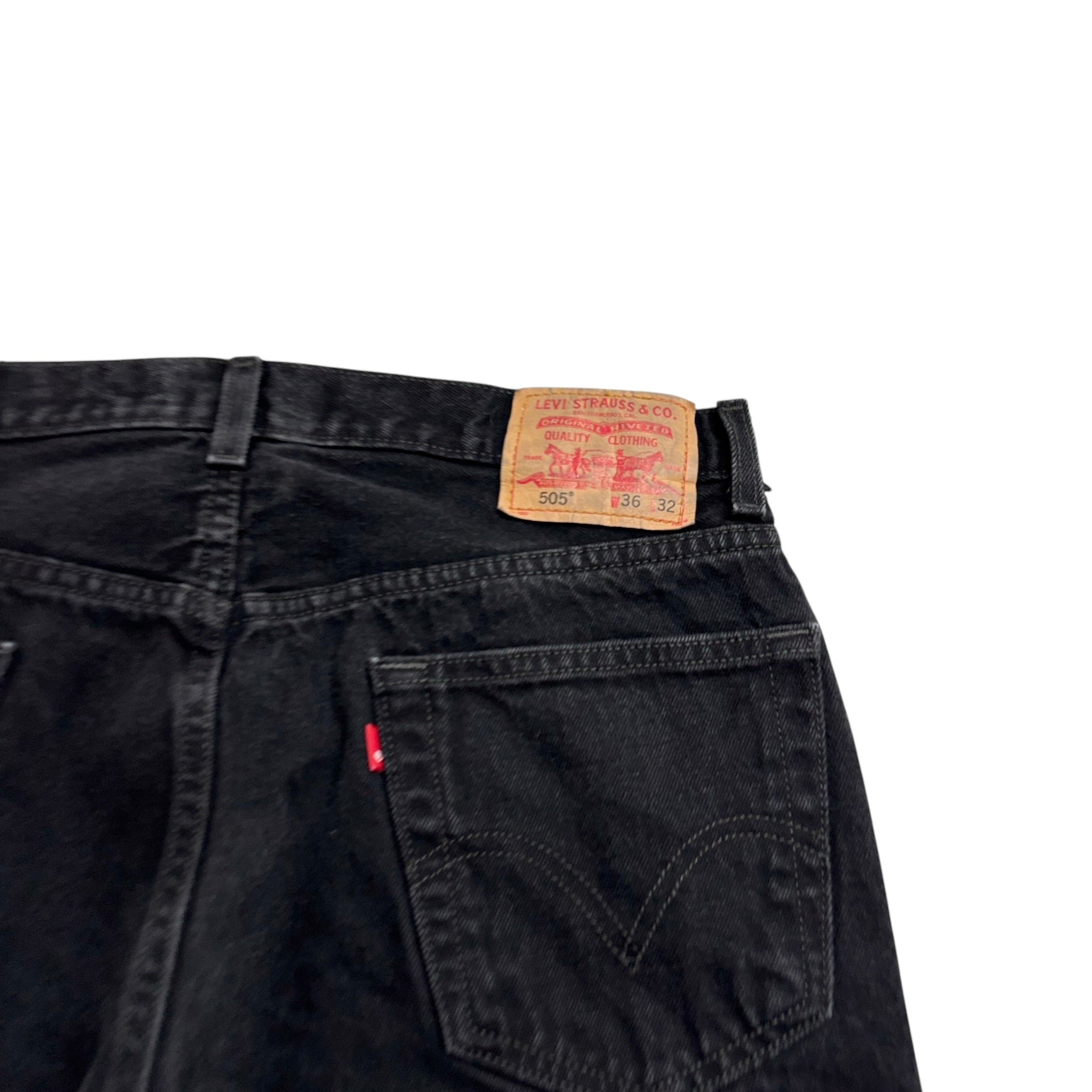 Levis 505 Jeans W35 L32 Mens Black Regular Straight Fit Vintage Denim (E)