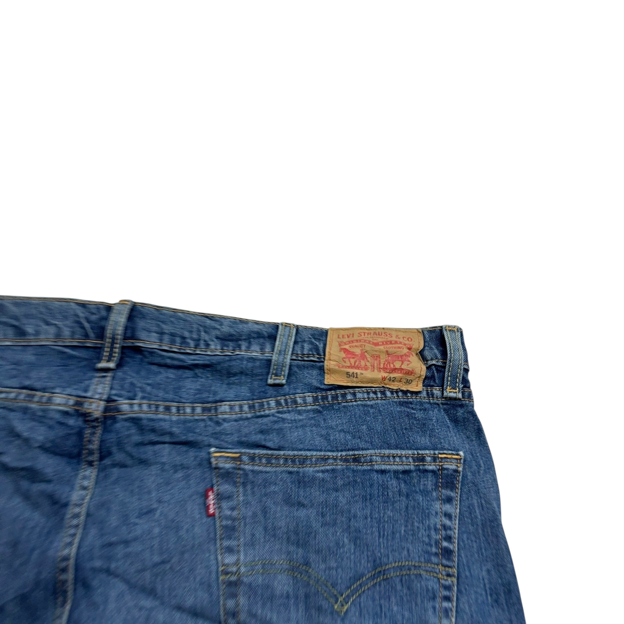 Levis 541 Jeans W42 L30 Mens Mid Blue Athletic Tapered Fit Stretch Denim (E)