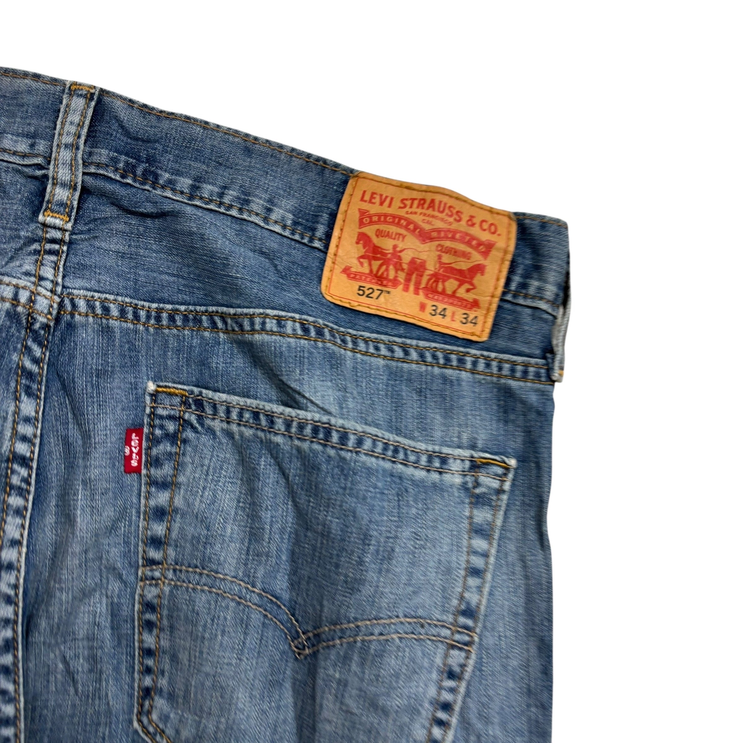 Levis 527 Jeans W34 L36 Mens Mid Blue Slim Bootcut Fit Denim