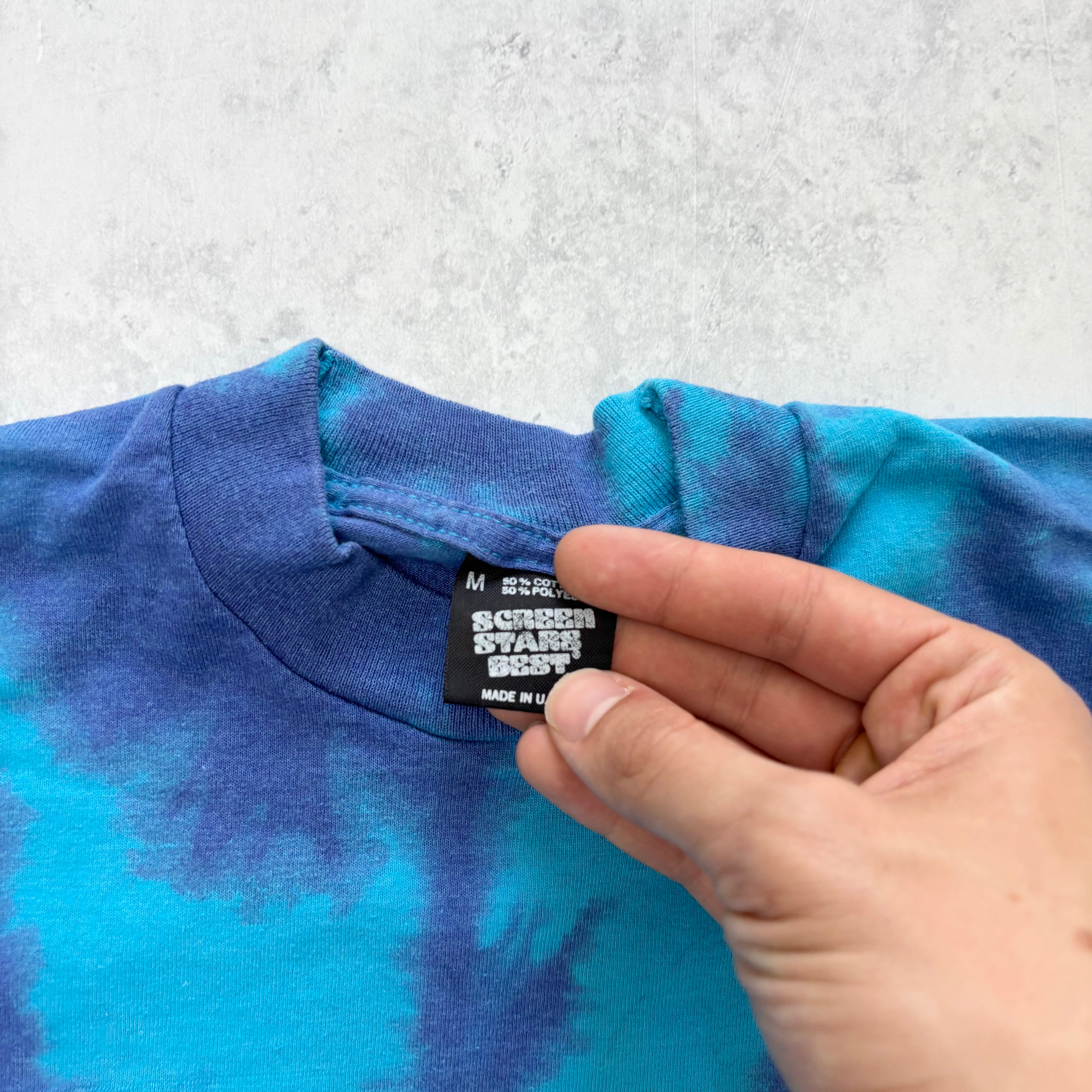 Vintage T Shirt Mens XS Tie Die Blue Graphic Print 90s USA (E)