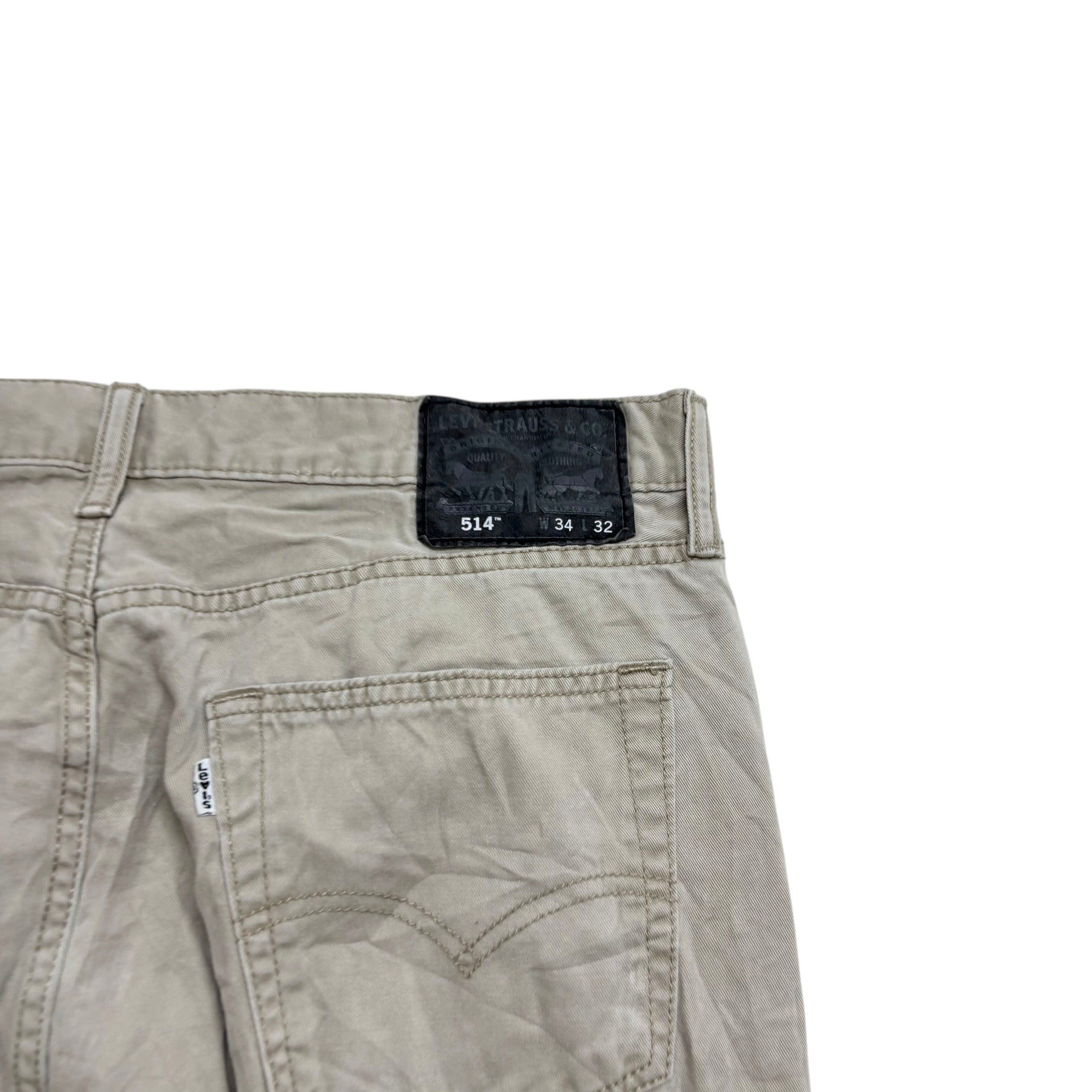 Levis 514 Trousers W34 L32 Mens Cream Regular Straight Fit Cotton Pants (E)