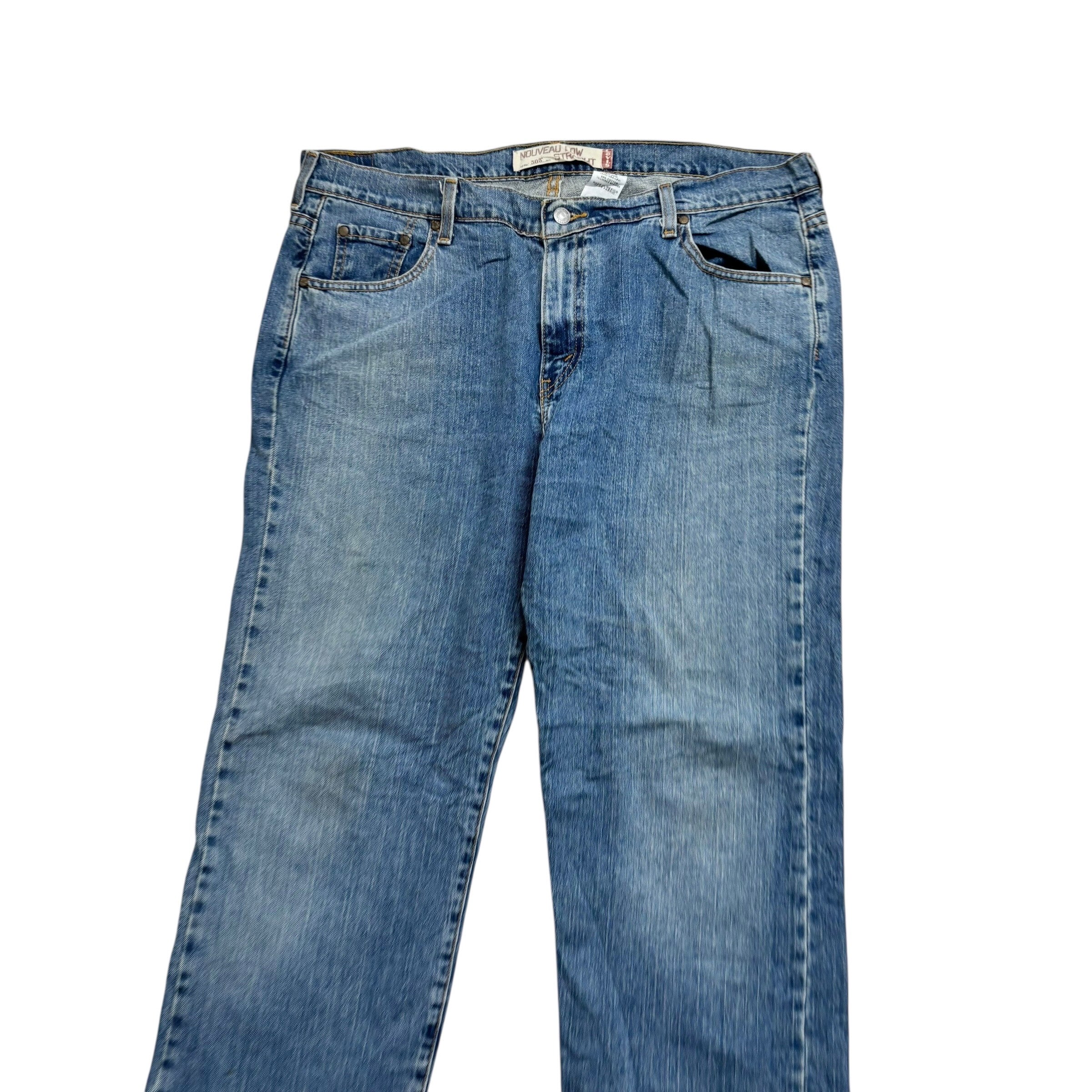 Levis 505 Jeans W38 L30 Womens Regular Straight Fit Mid Blue Stretch Vintage (E)