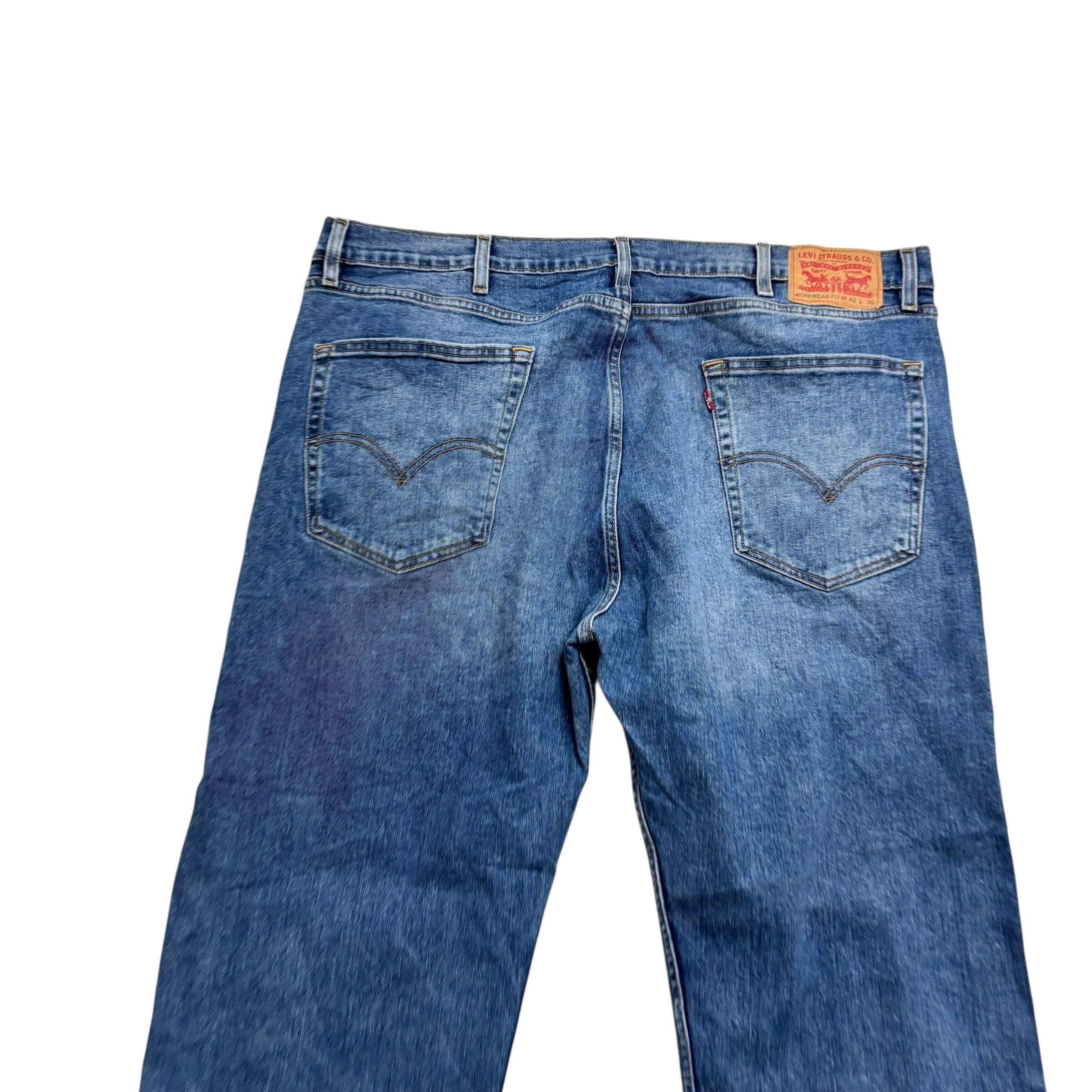 Levis Workwear Jeans W42 L30 Mens Mid Blue Regular Straight Fit Stretch Denim (E)