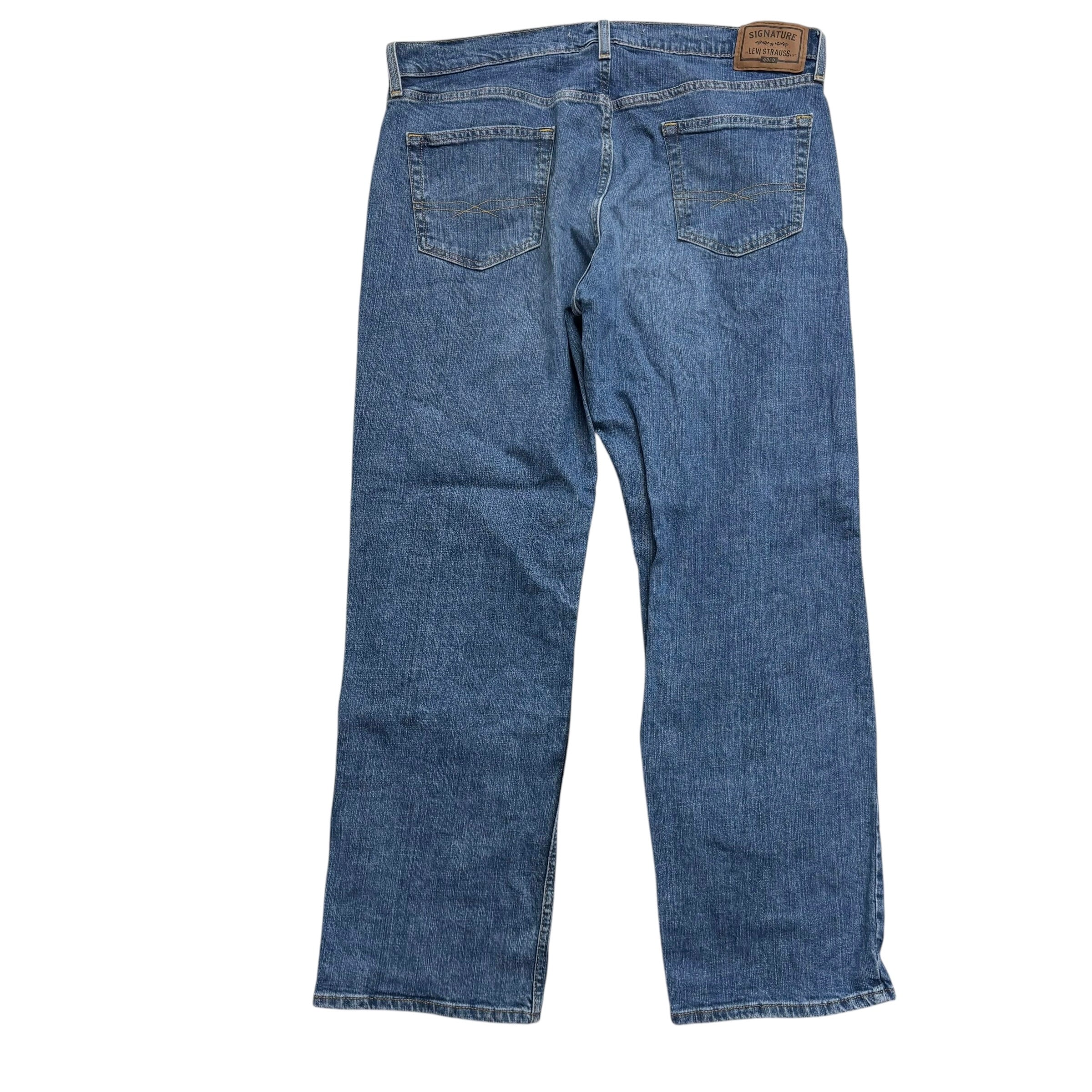 Levis Signature Jeans W36 L30 Mens Mid Blue Relaxed Straight Stretch Denim (E)