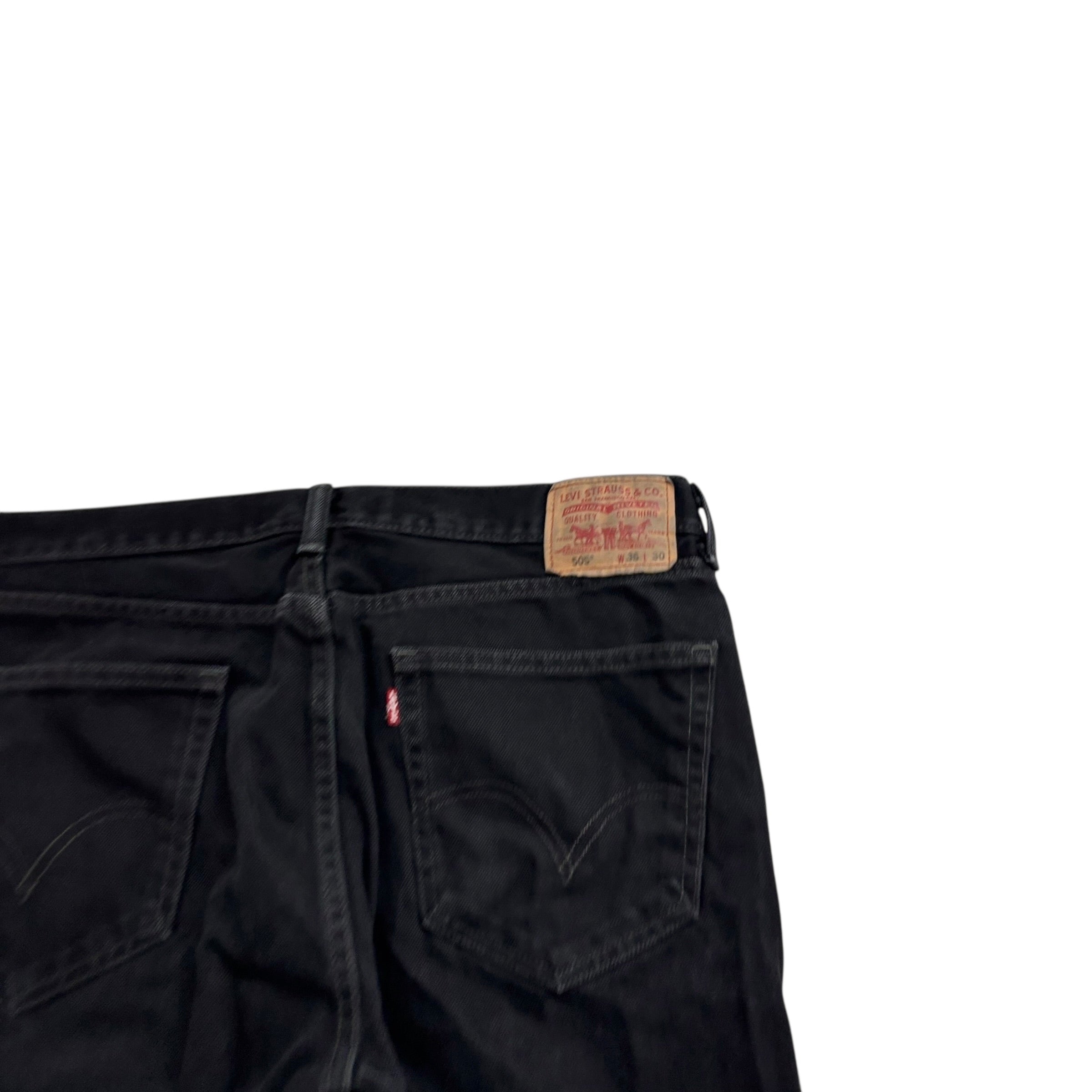 Levis 505 Jeans W36 L30 Mens Black Regular Straight Fit Vintage Denim (E)