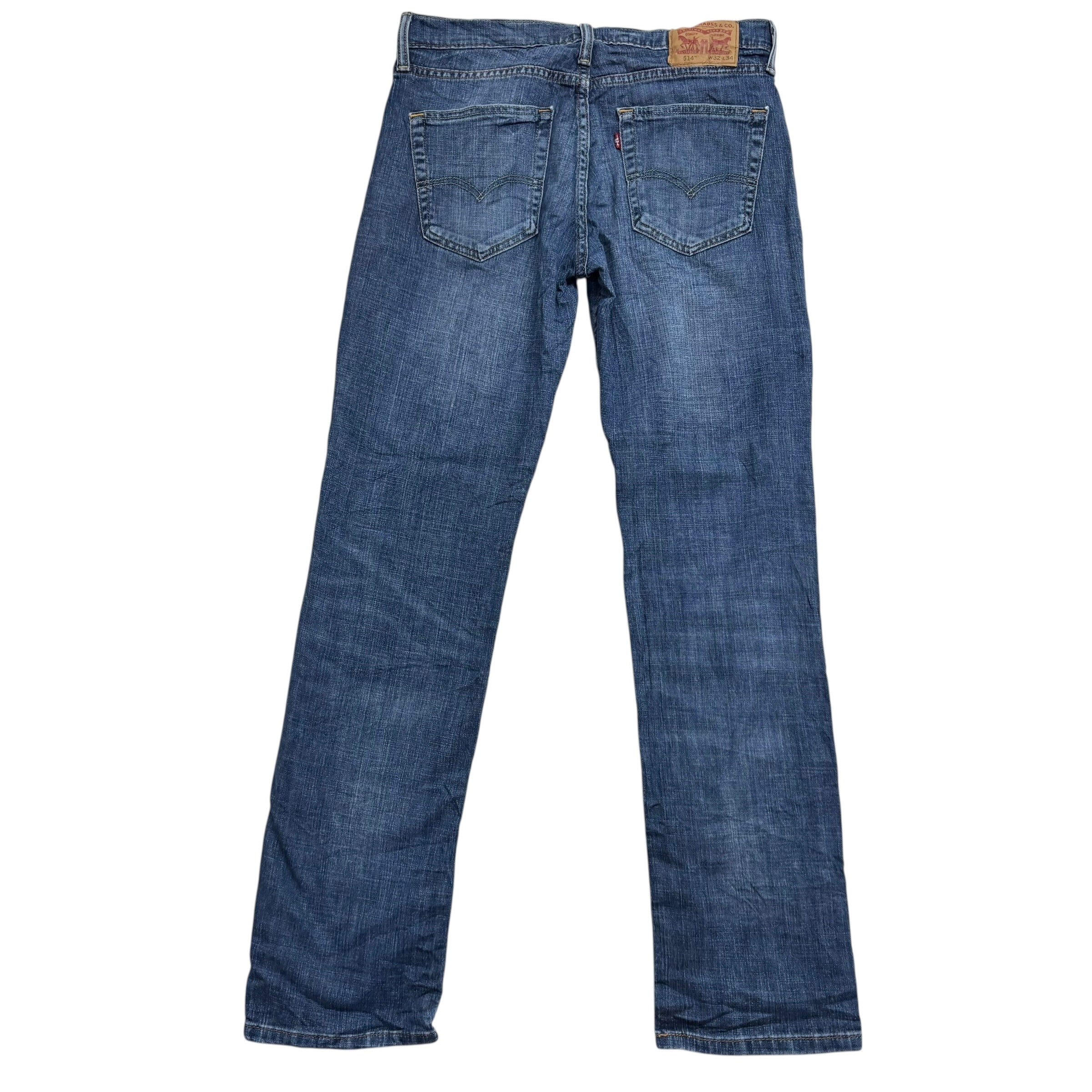 Levis 514 Jeans W32 L34 Mens Mid Blue Regular Straight Fit Stretch Denim (E)