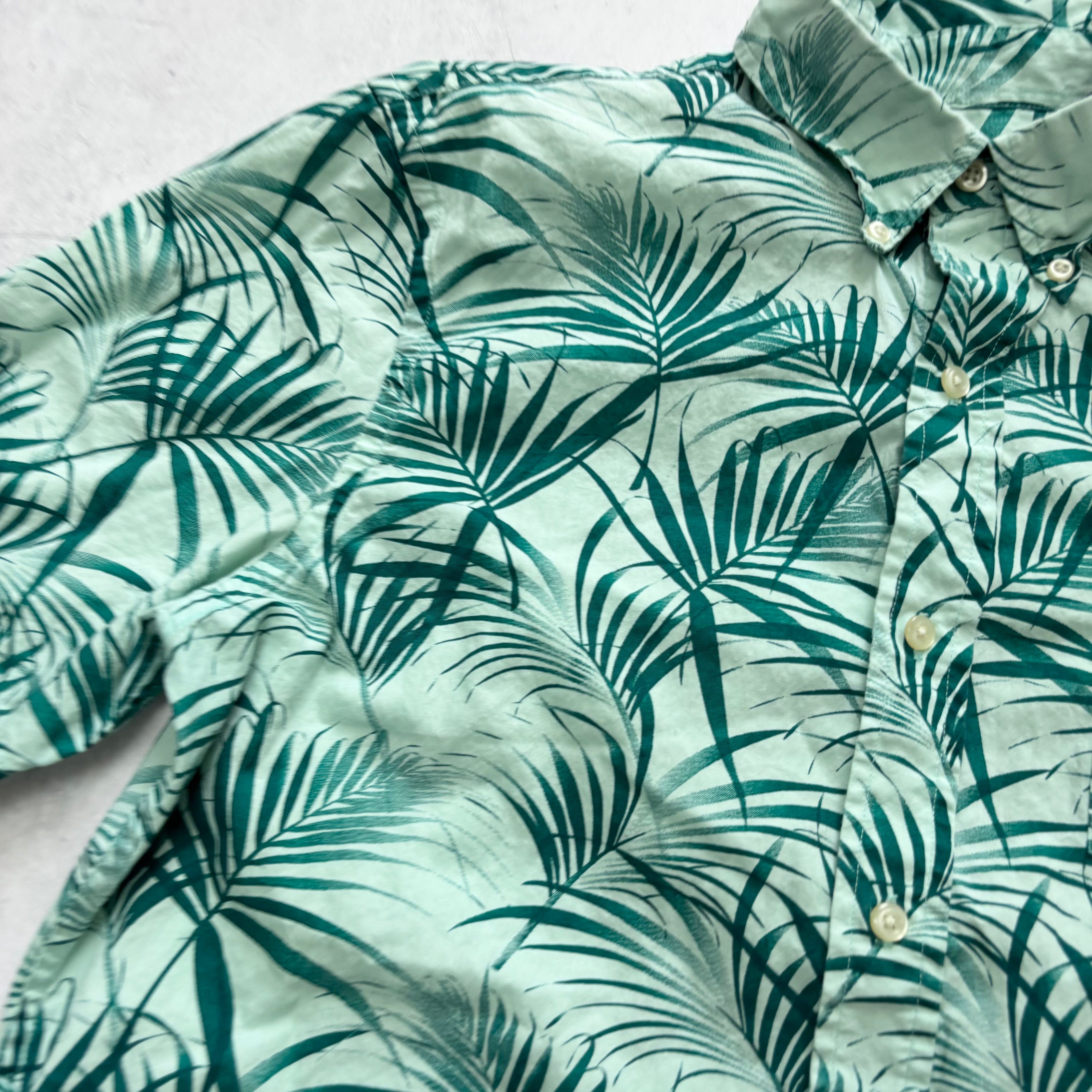 Vintage Chaps Hawaiian Shirt Mens Medium Green Floral Short Sleeve Cotton (E)