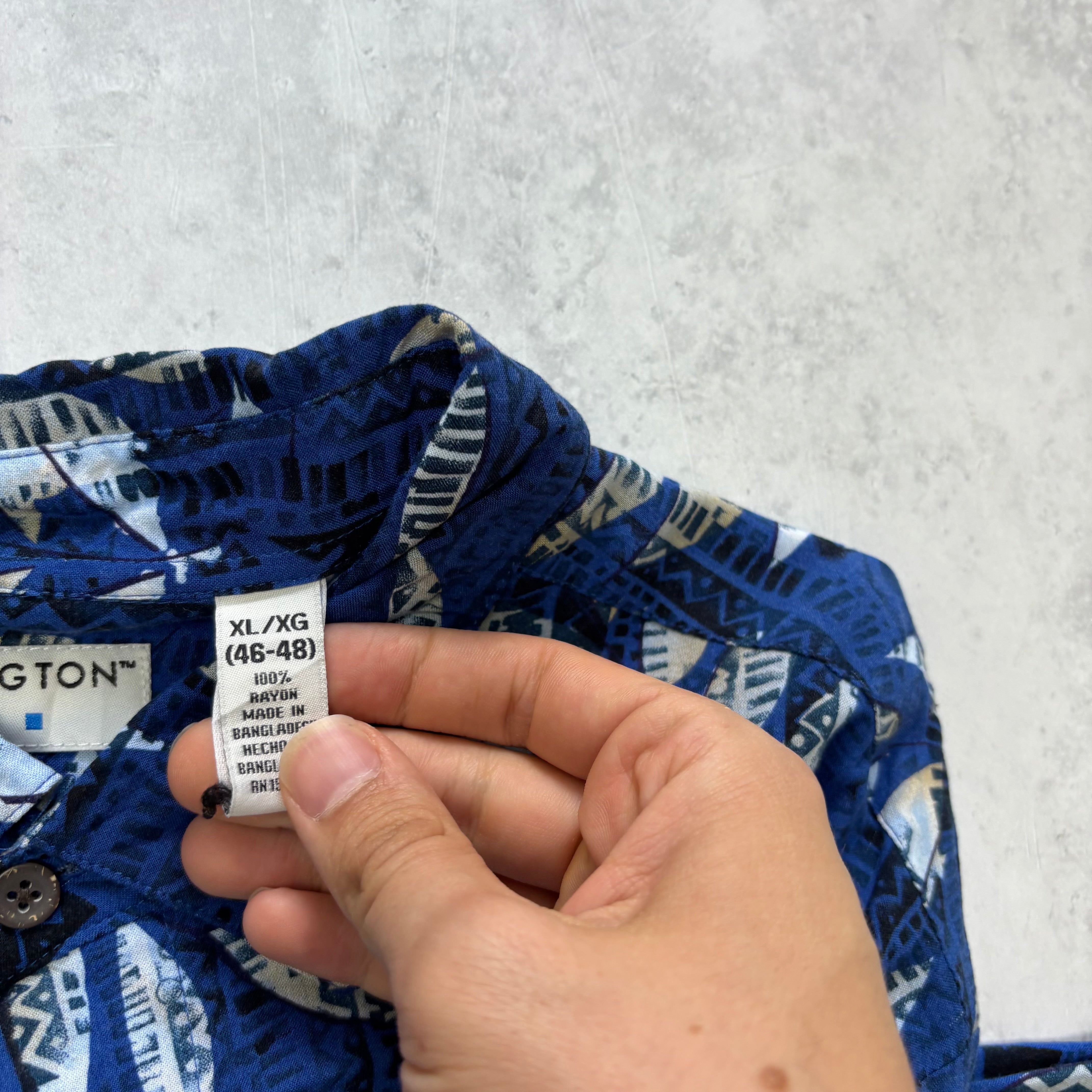 Hawaiian Shirt Mens XL Blue Floral Aloha Short Sleeve Rayon Slim Fit (E)