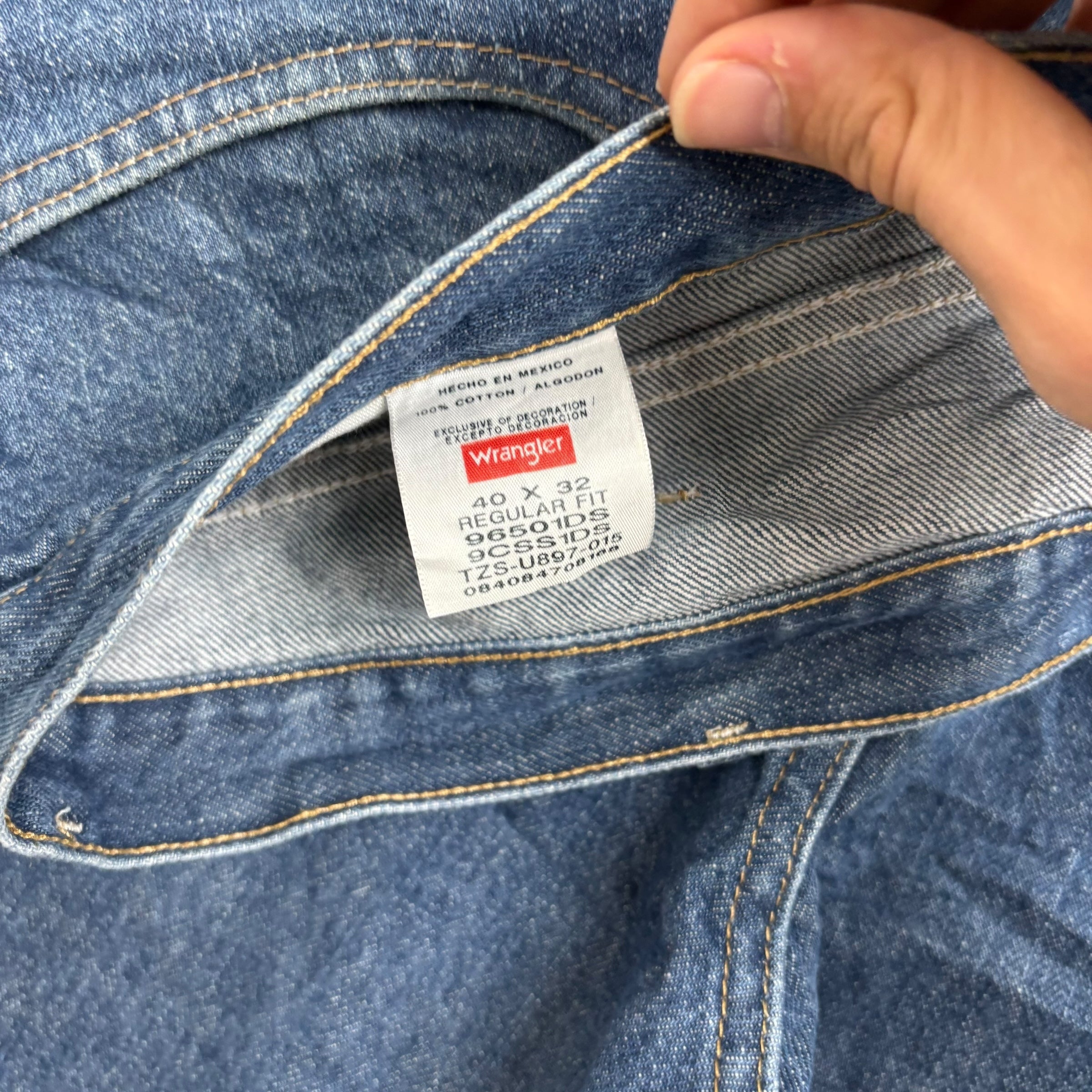 Wrangler Jeans W40 L32 Mens Mid Blue Regular Straight Fit Denim (E)