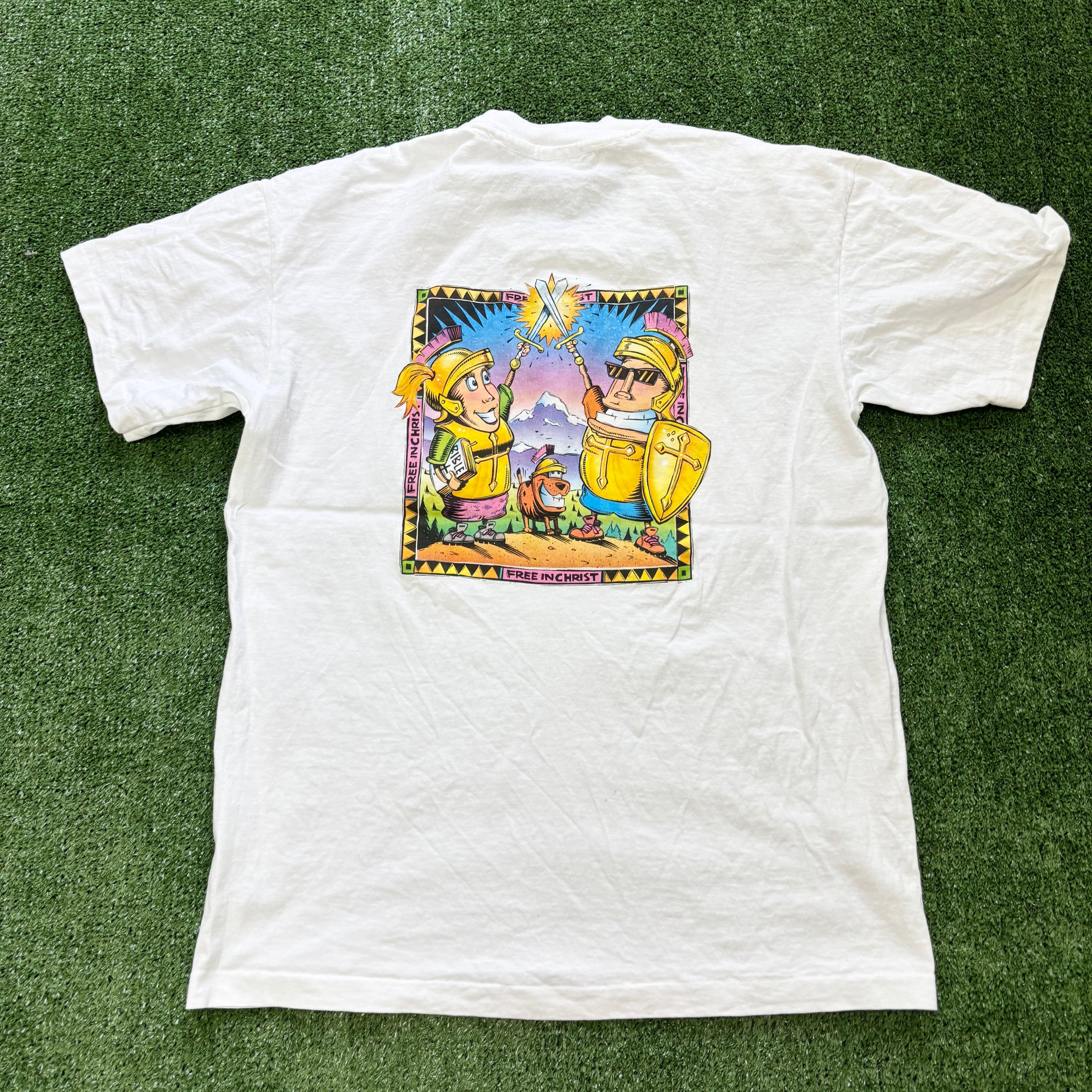 Vintage T Shirt Mens Large White Single Stitch Graphic Print 90s USA (E)