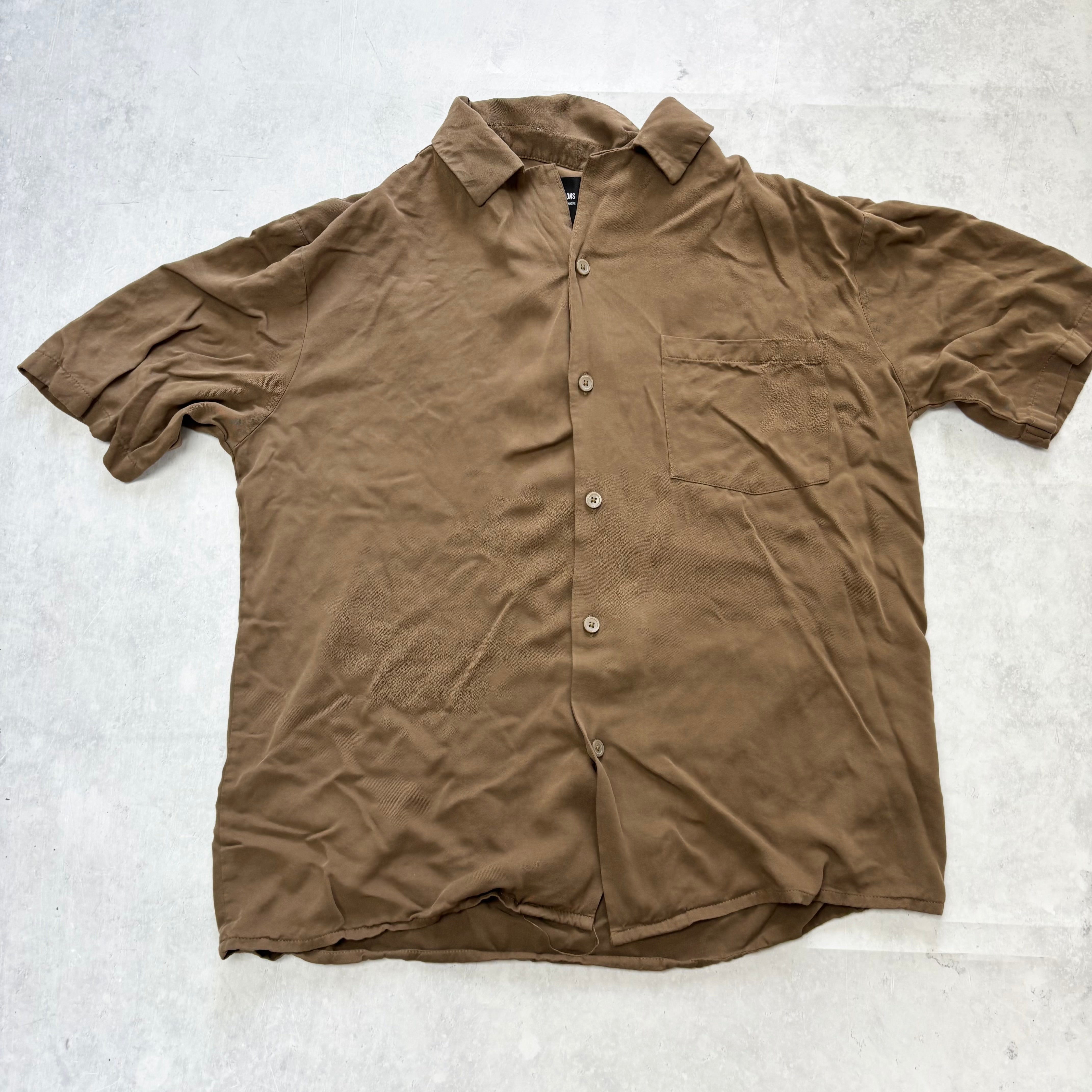 Only & Sons Shirt Mens Small Brown Short Sleeve Relaxed Fit Viscose (E)