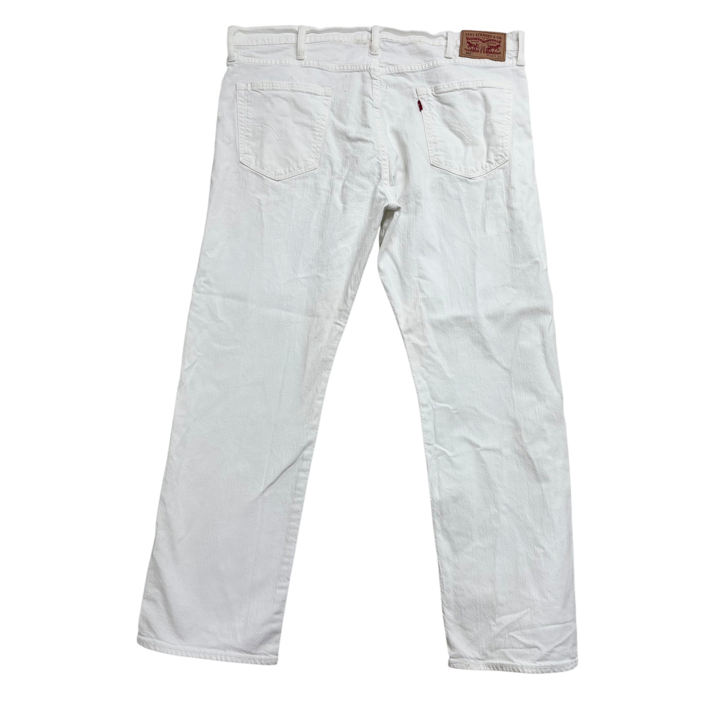Levis 504 Jeans W40 L30 Mens White Regular Straight Fit Stretch Denim (F)
