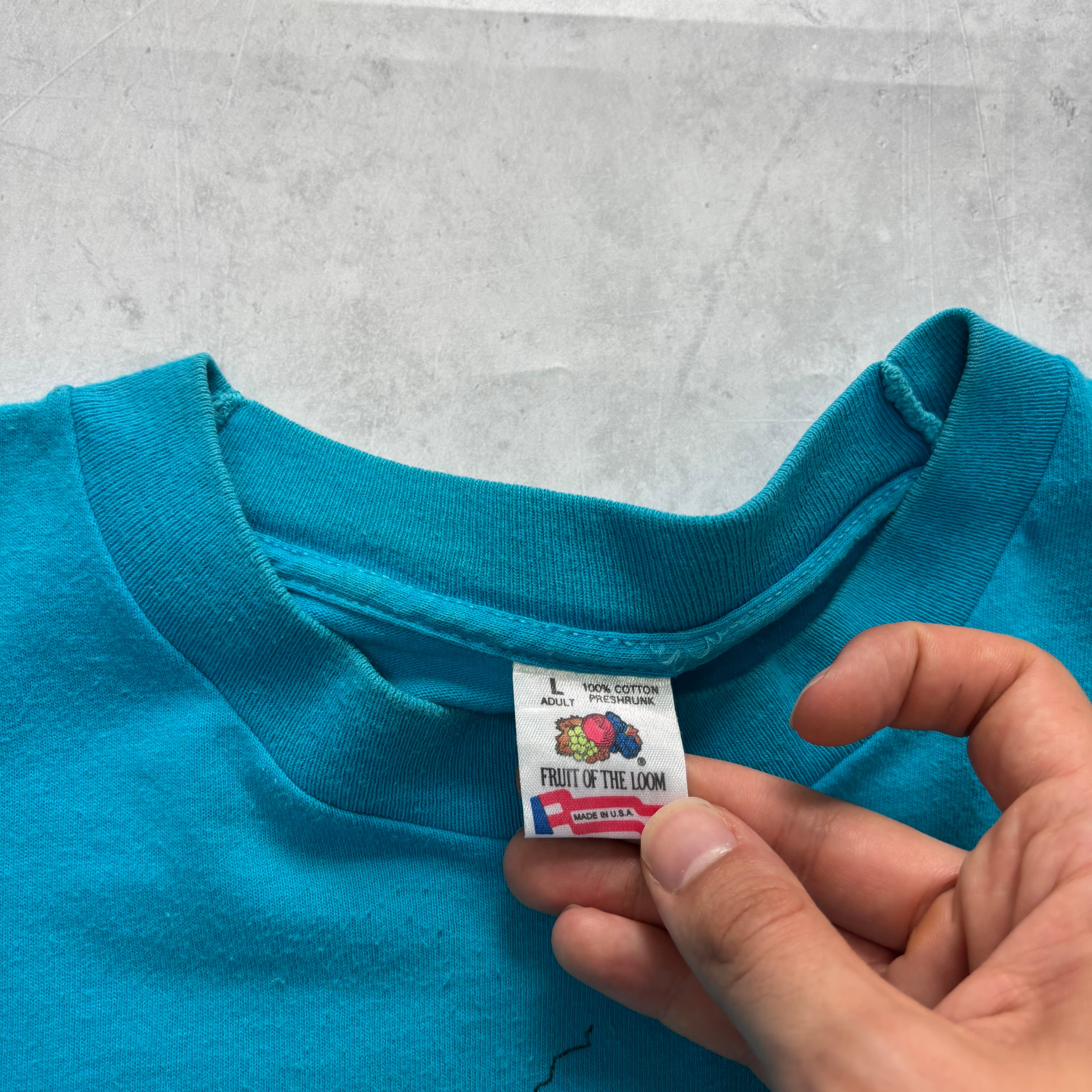 Vintage T Shirt Mens Large Blue Single Stitch Graphic Print 90s USA