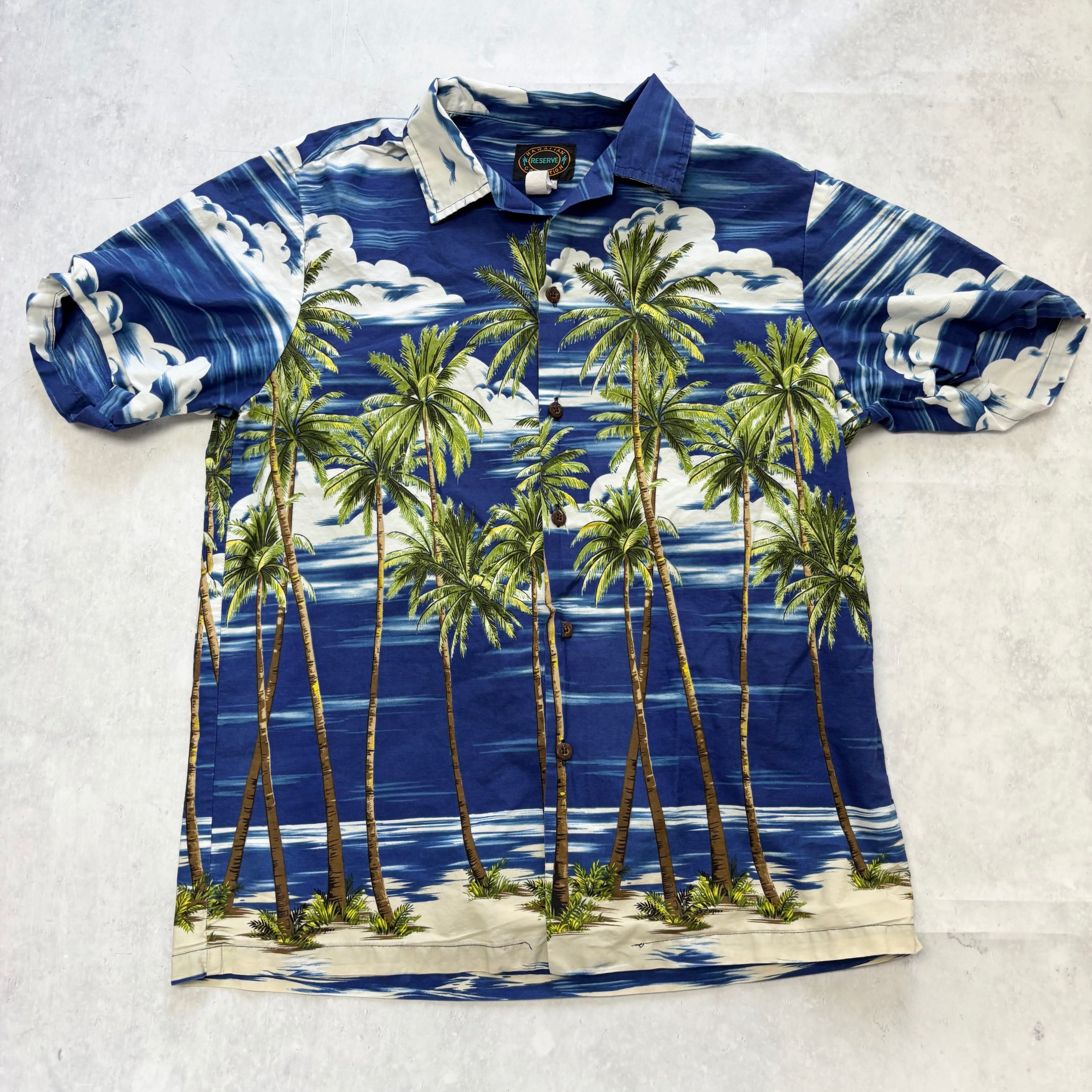 Vintage Hawaiian Shirt Mens Small Blue Floral Aloha Short Sleeve Cotton (E)