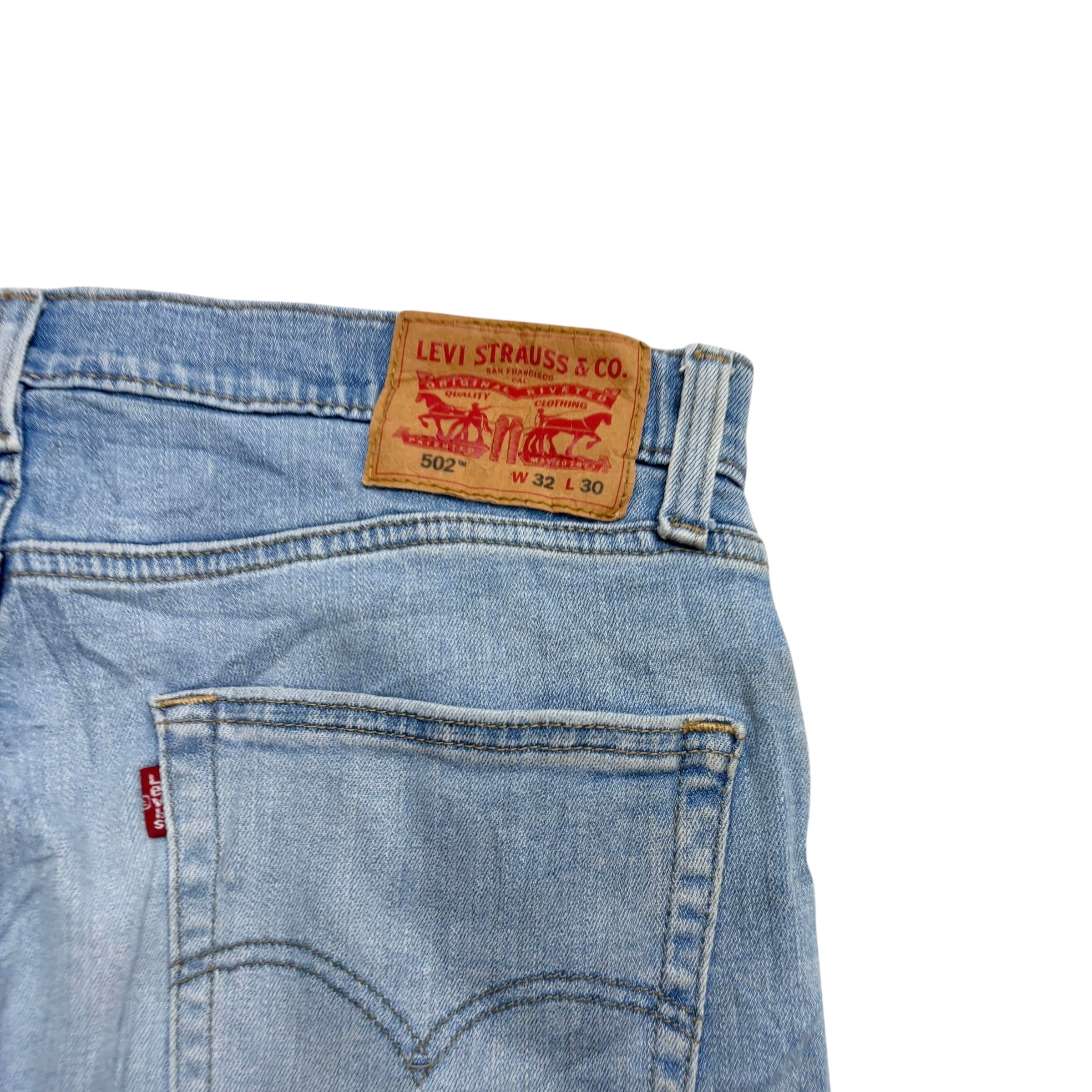 Levis 502 Jeans W32 L30 Mens Light Blue Regular Tapered Fit Stretch Denim