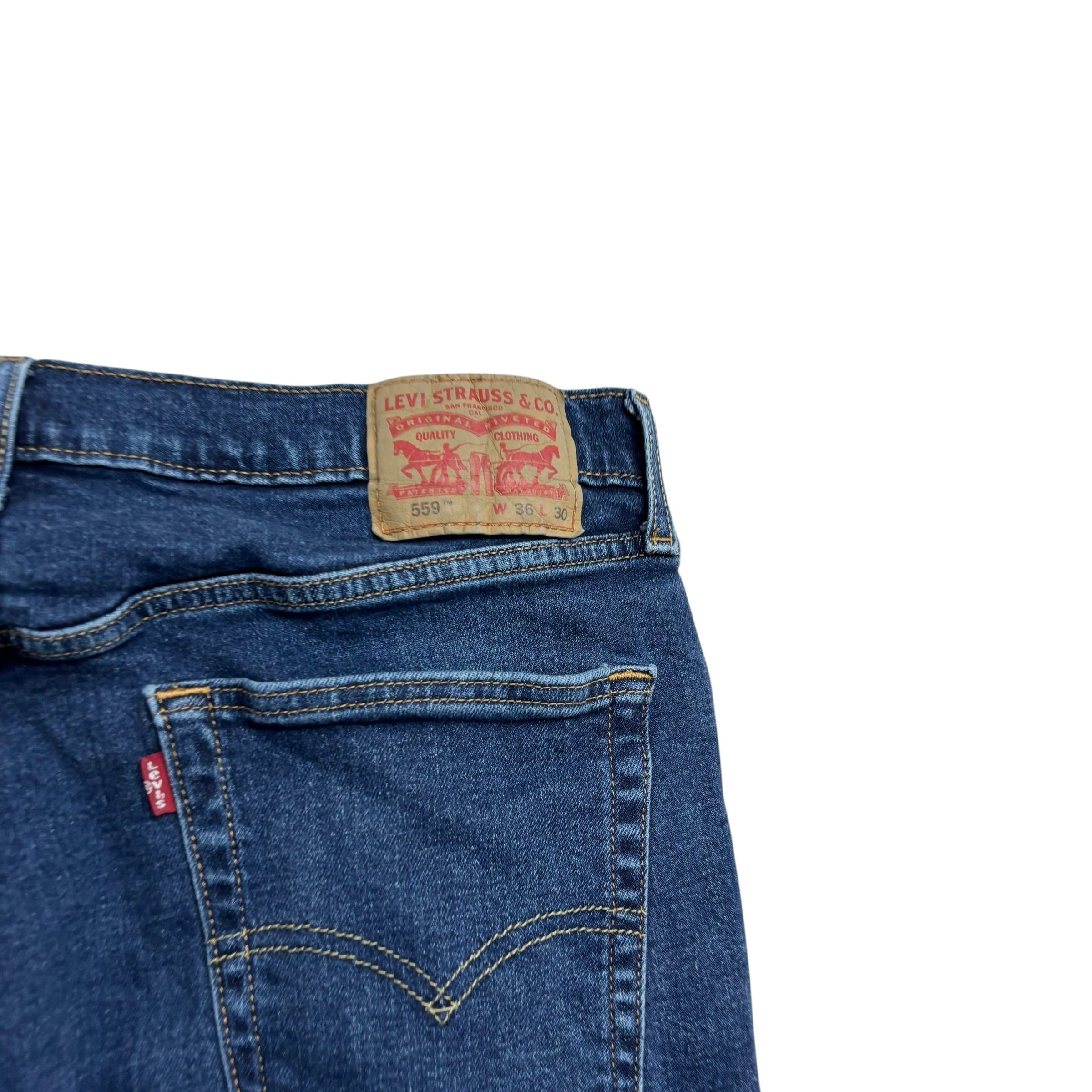 Levis 559 Jeans W36 L30 Mens Dark Blue Relaxed Straight Fit Stretch Denim (E)