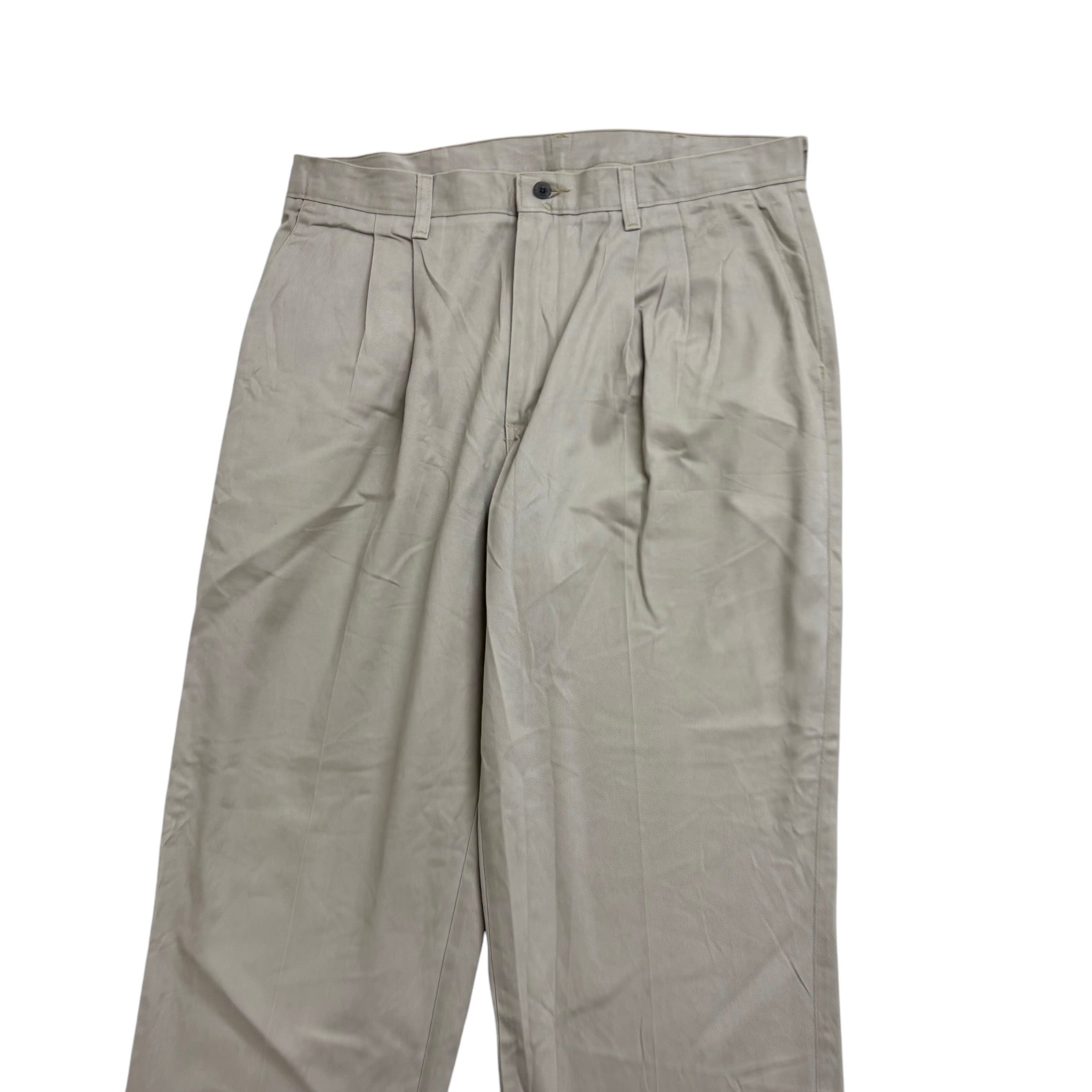 Lee Pleated Trousers W34 L30 Mens Cream Stone Relaxed Straight Fit Pants (E)