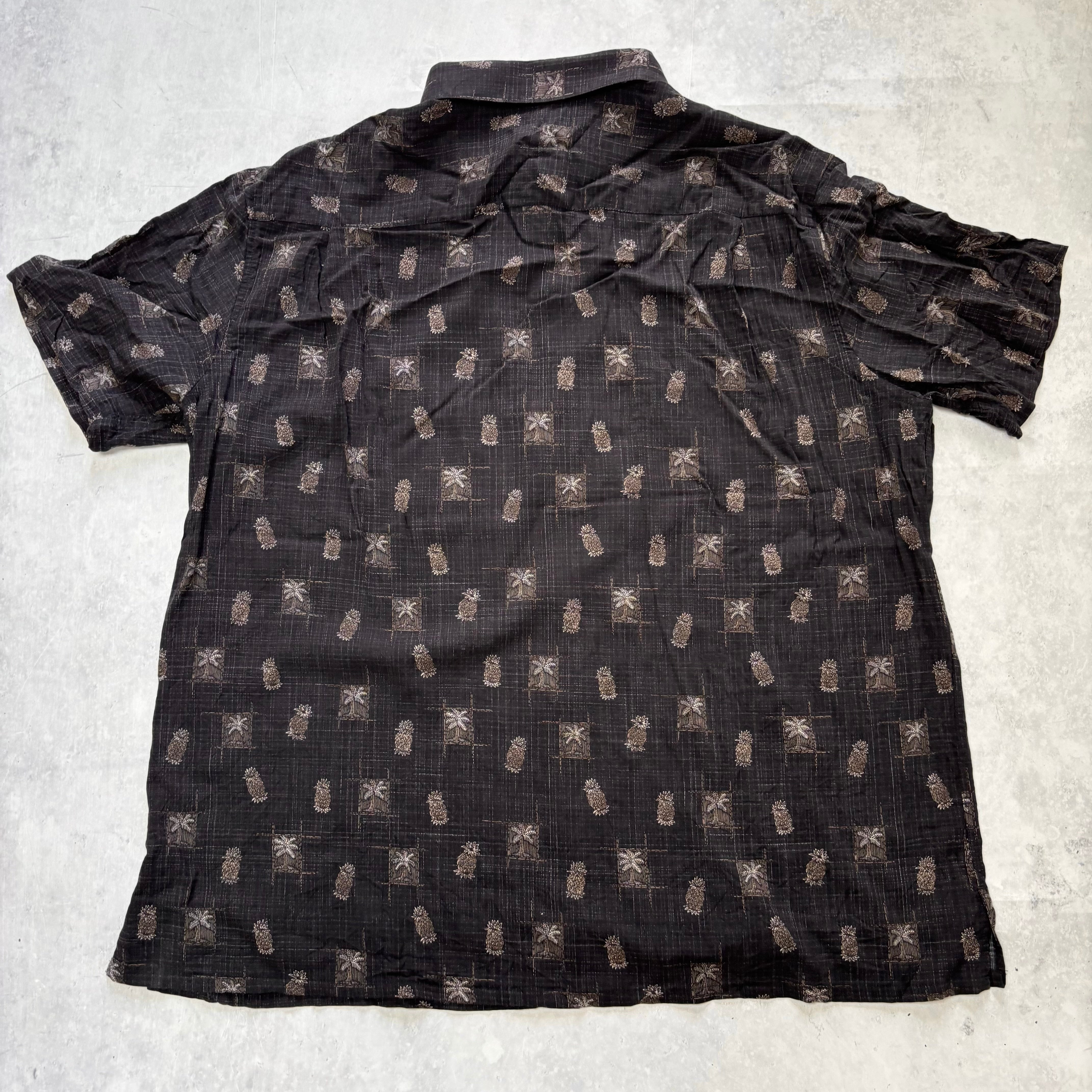 Vintage Hawaiian Shirt Mens XL Black Floral Aloha Short Sleeve Rayon (E)