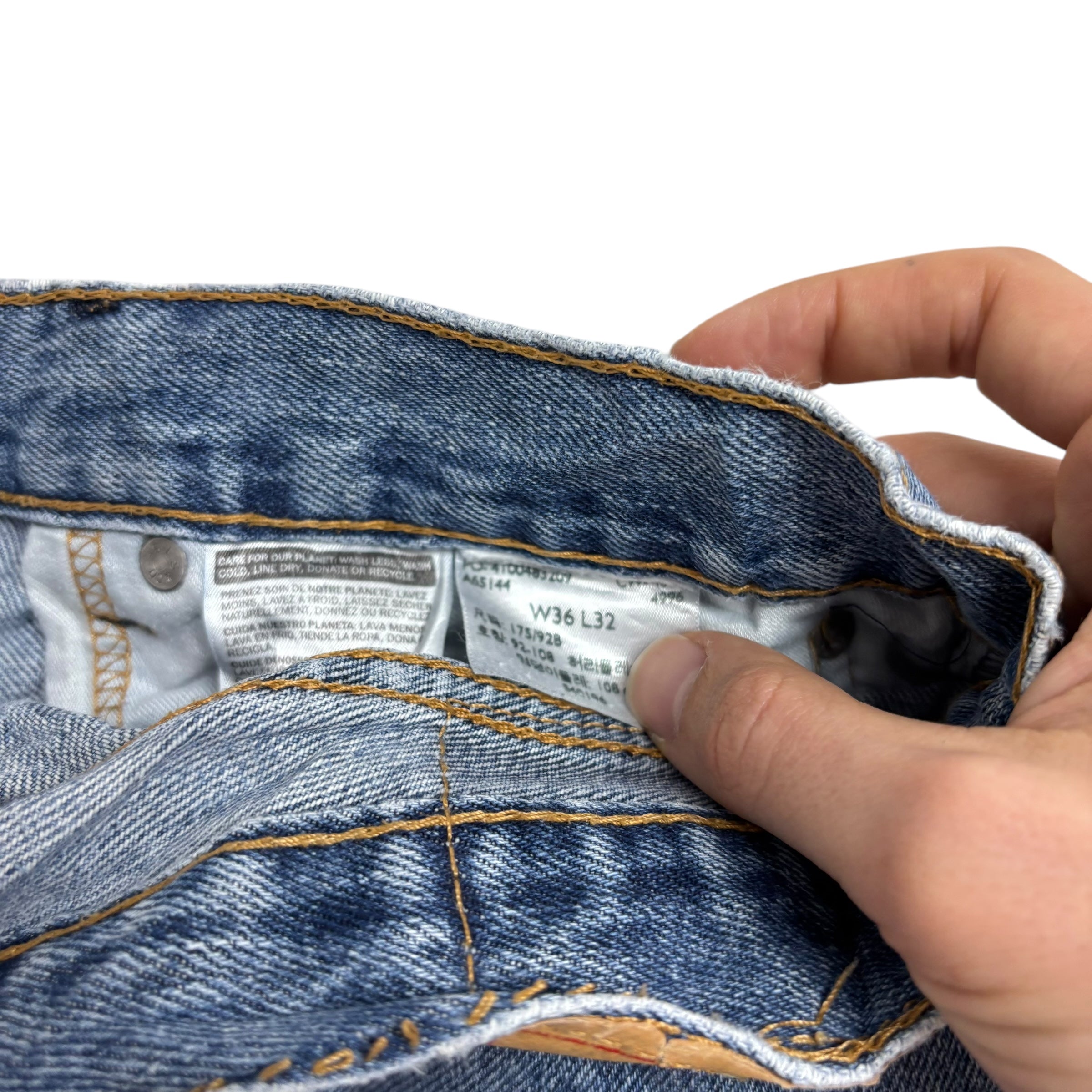 Levis 505 Jeans W36 L32 Mens Light Blue Regular Straight Fit Denim (E)