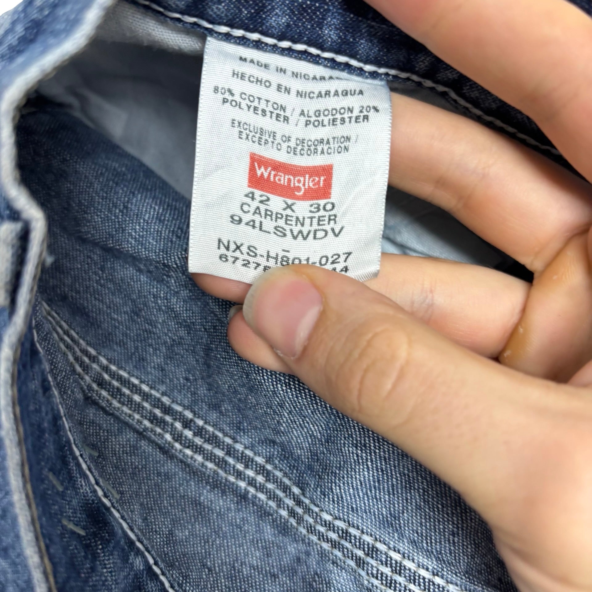 Wrangler Carpenter Jeans W42 L30 Mens Mid Blue Baggy Relaxed Fit Denim (E)