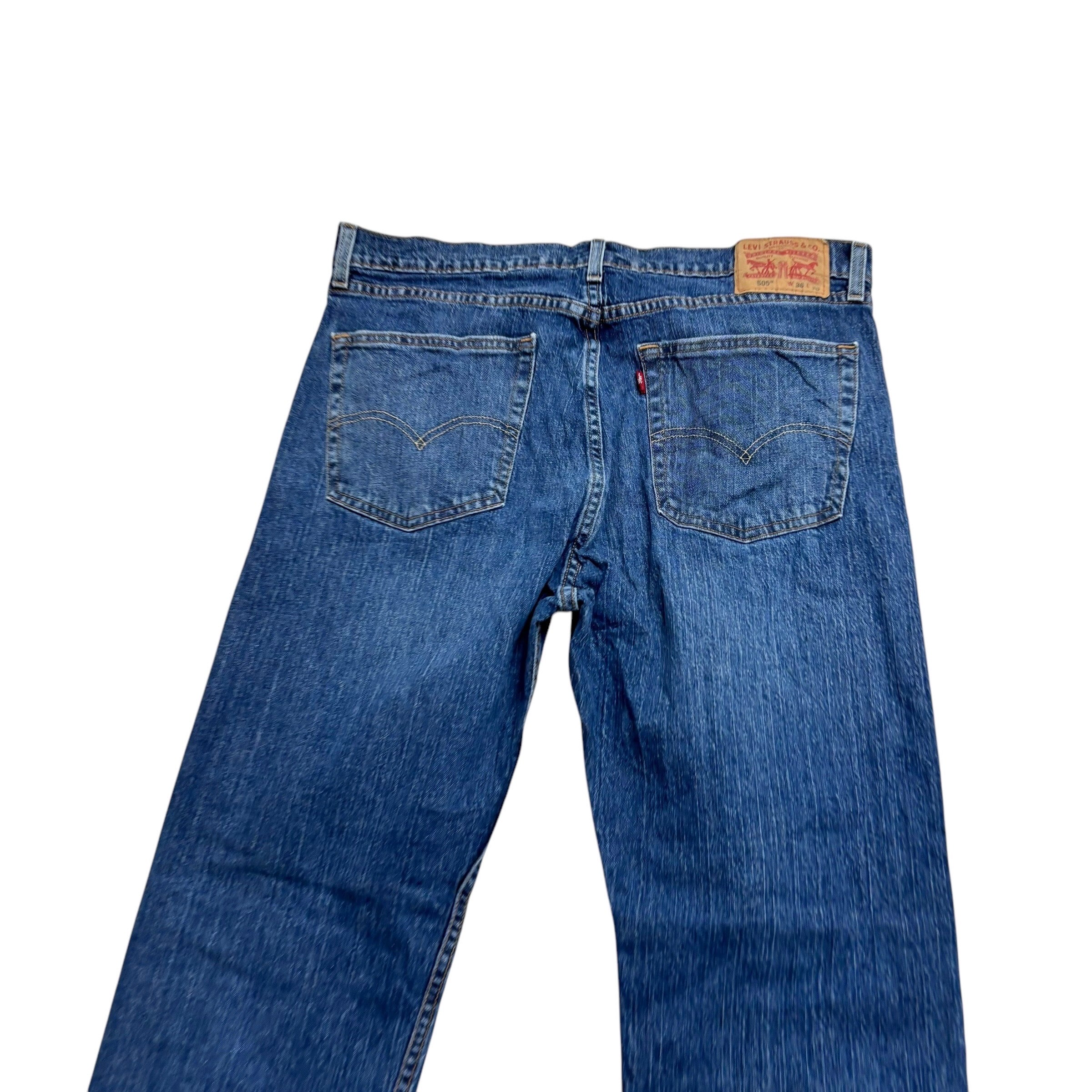 Levis 505 Jeans W36 L30 Mens Mid Blue Regular Straight Fit Stretch Denim (E)