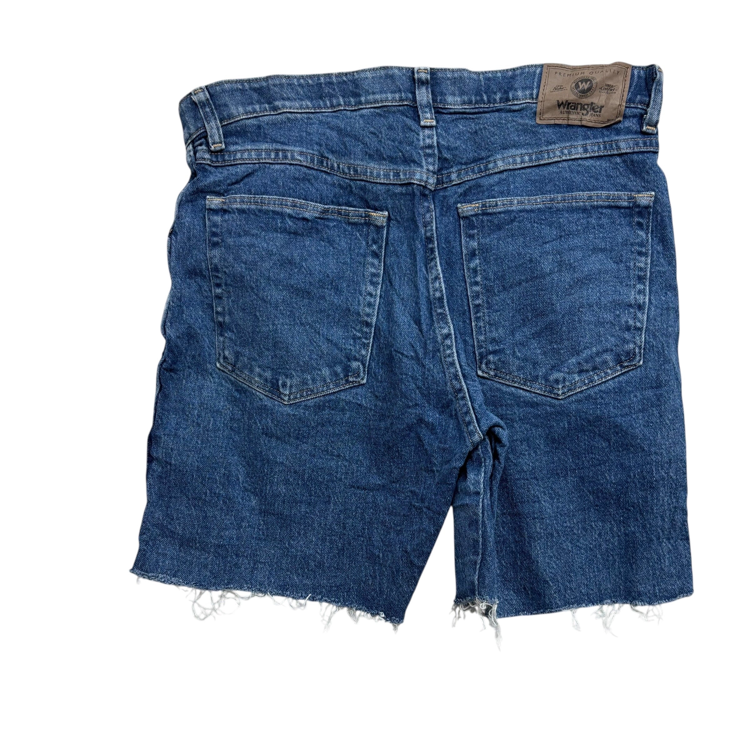 Wrangler Denim Shorts W32 Mens Mid Blue Cut Off 6in Regular Fit Stretch