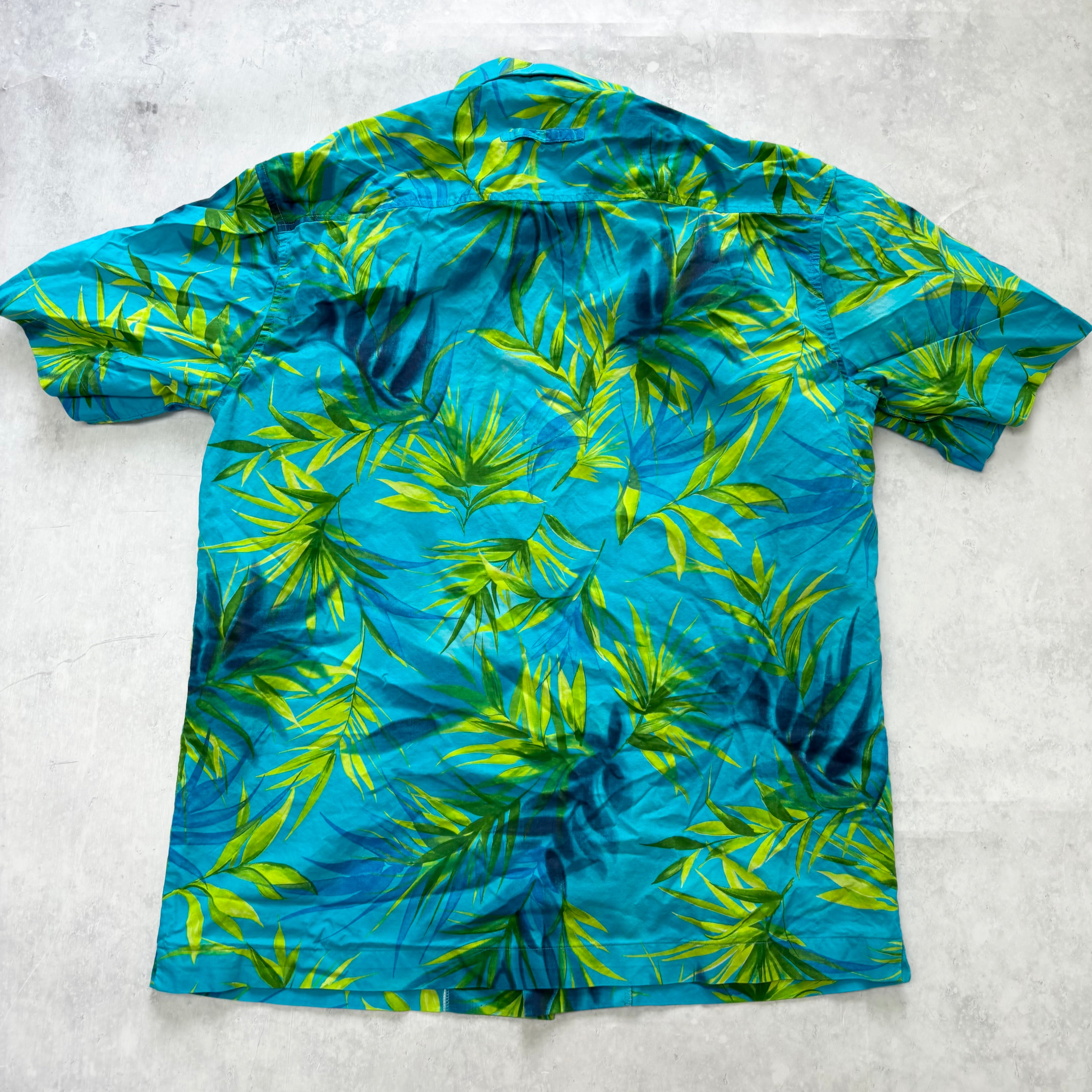 Vintage Hawaiian Shirt Mens Large Blue Floral Aloha Short Sleeve Cotton (E)
