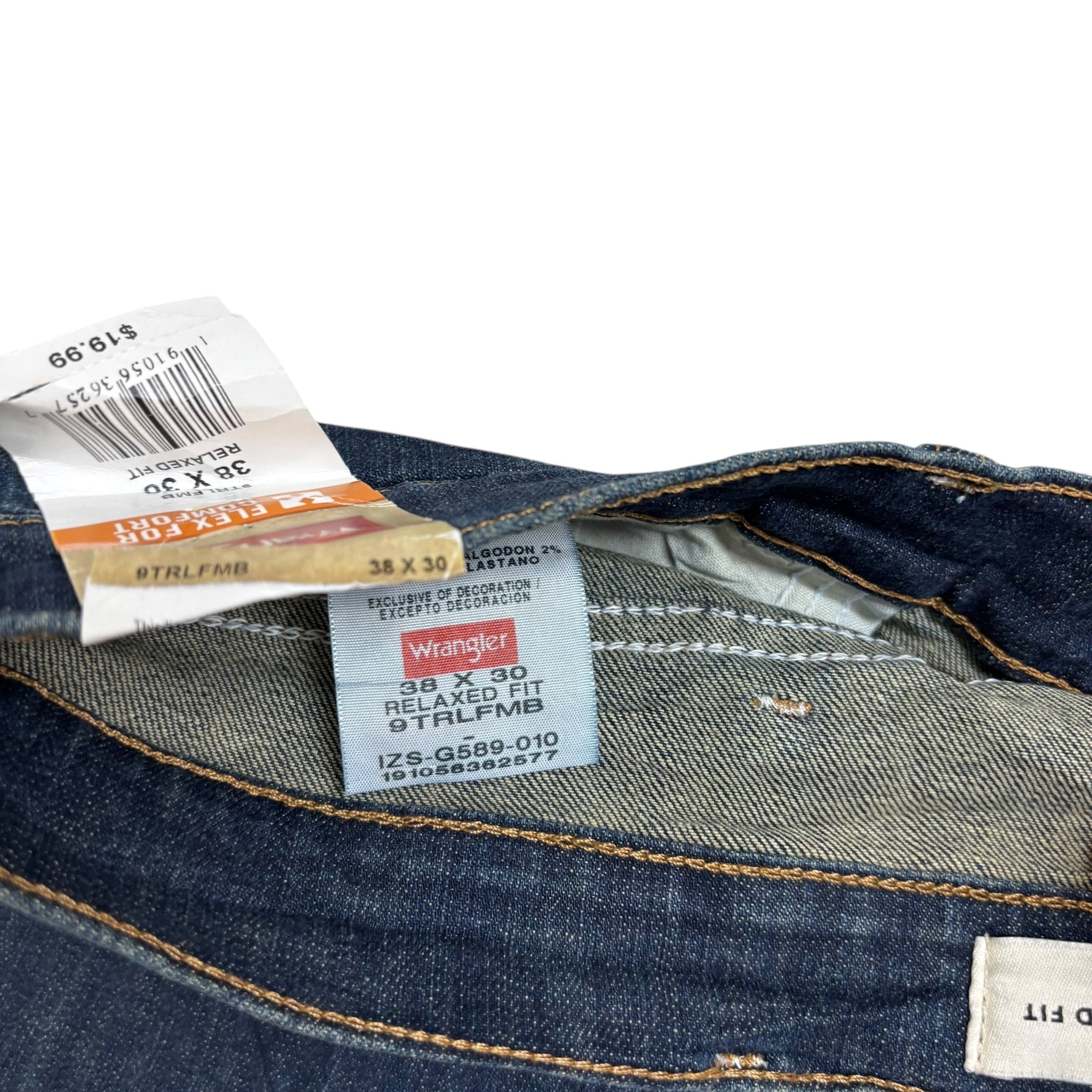 Wrangler Jeans W38 L30 Mens Dark Blue Relaxed Straight Fit Stretch Denim (E)