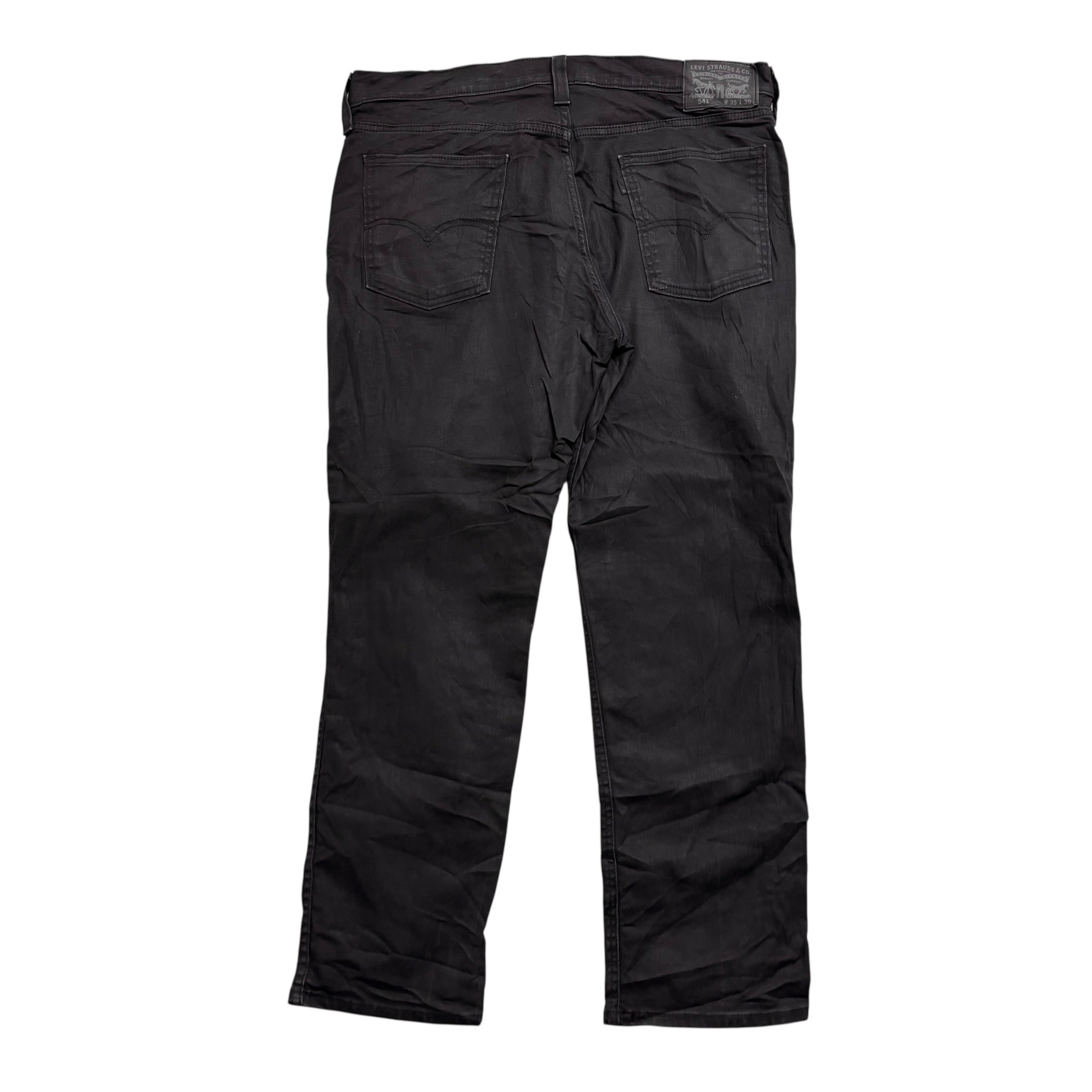 Levis 541 Jeans W36 L30 Mens Black Athletic Tapered Fit Stretch Waxed Denim (E)