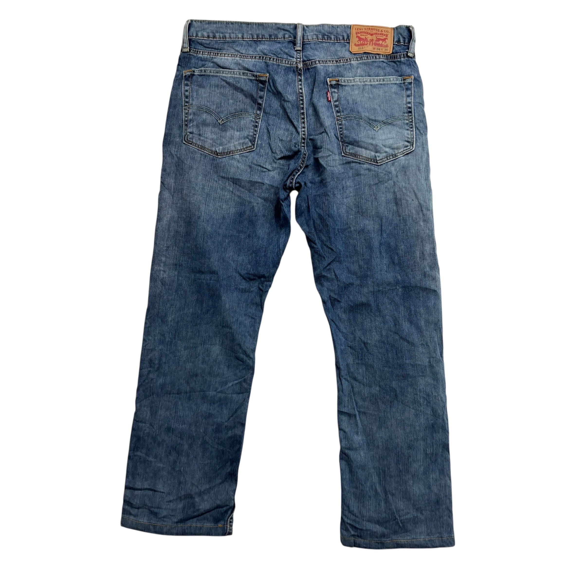 Levis 513 Jeans W34 L27 Mens Mid Blue Slim Straight Fit Stretch Denim