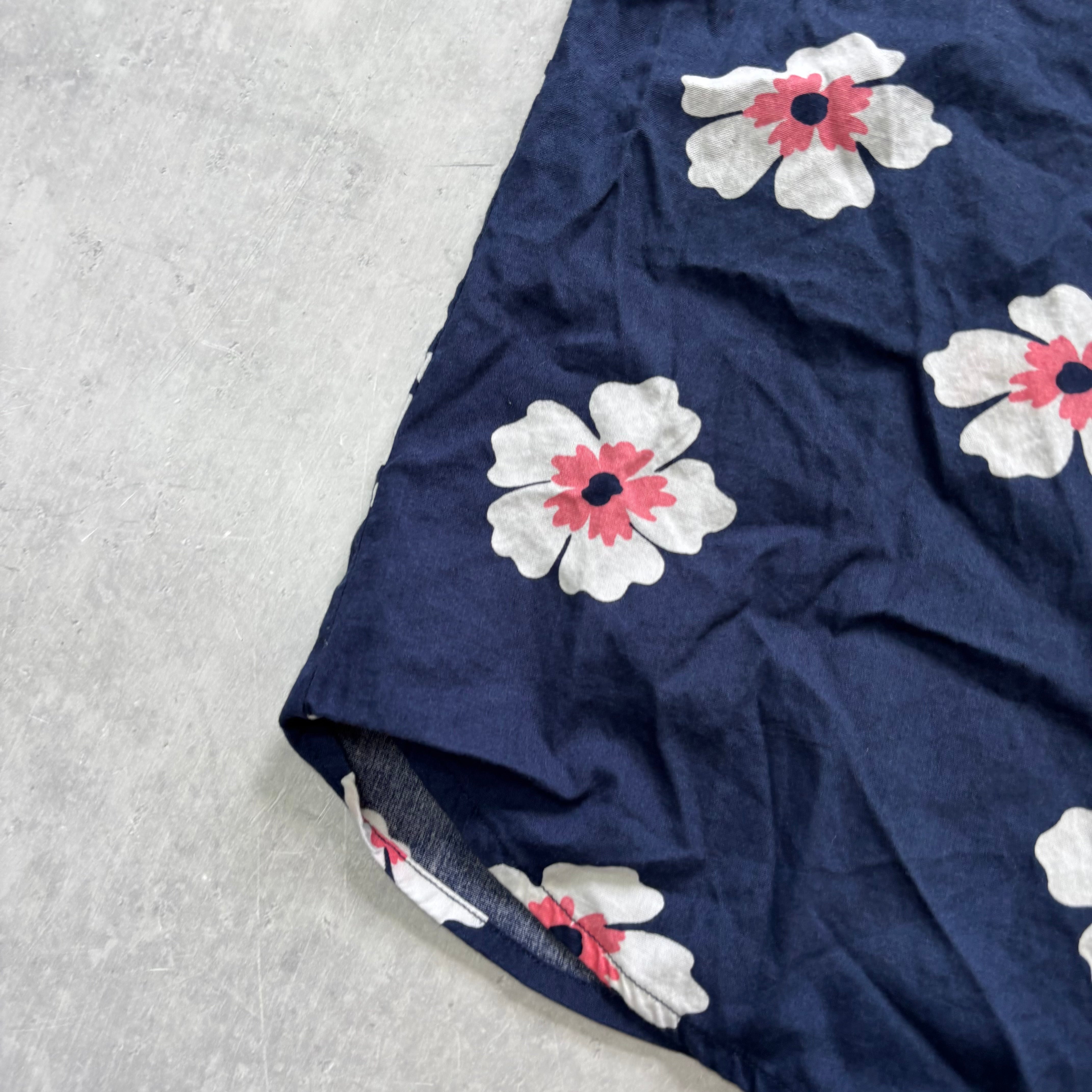 Hawaiian Shirt Mens Medium Navy Floral Aloha Short Sleeve Cotton Regular Fit (E)