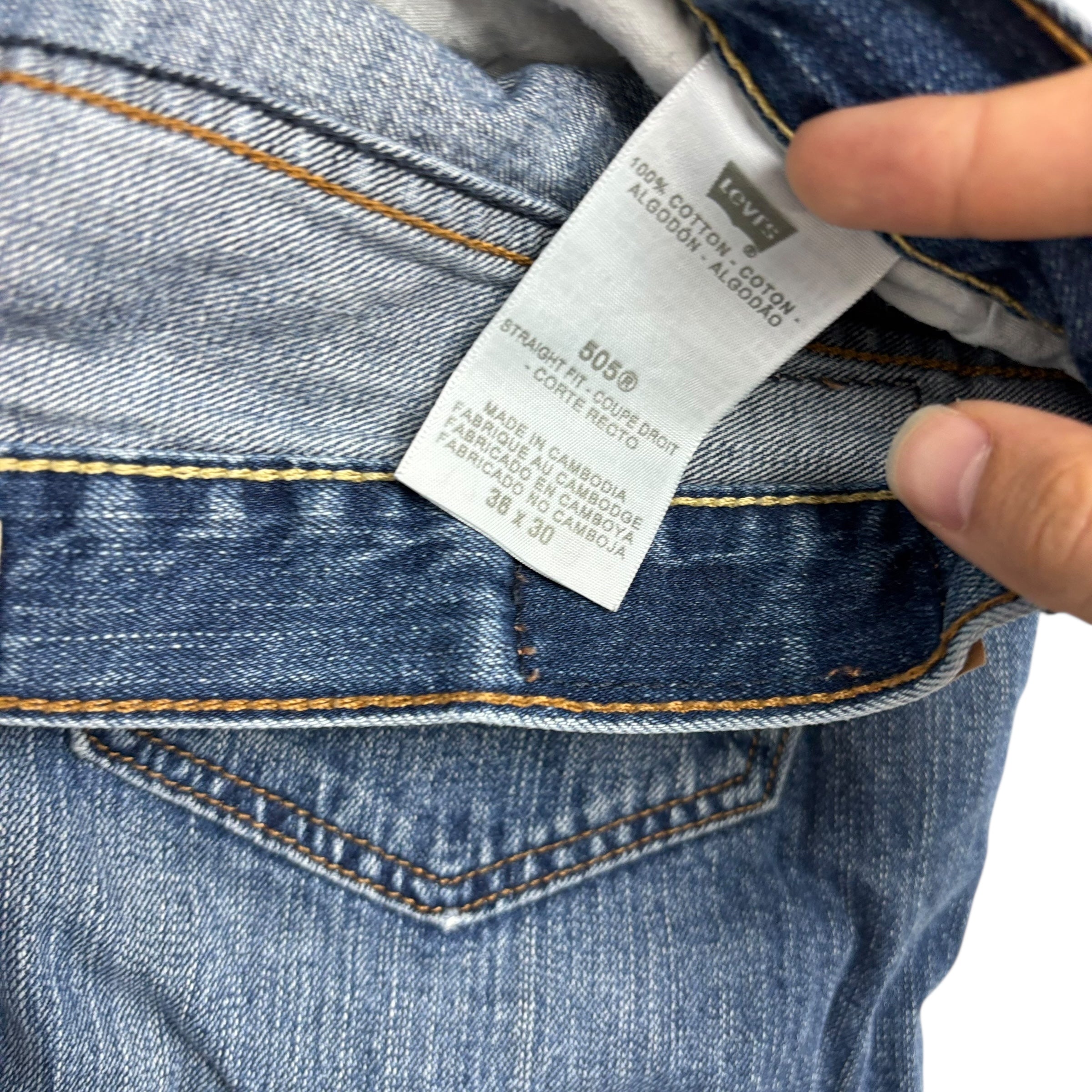 Levis 505 Jeans W36 L30 Mens Mid Blue Regular Straight Fit Vintage Denim (E)