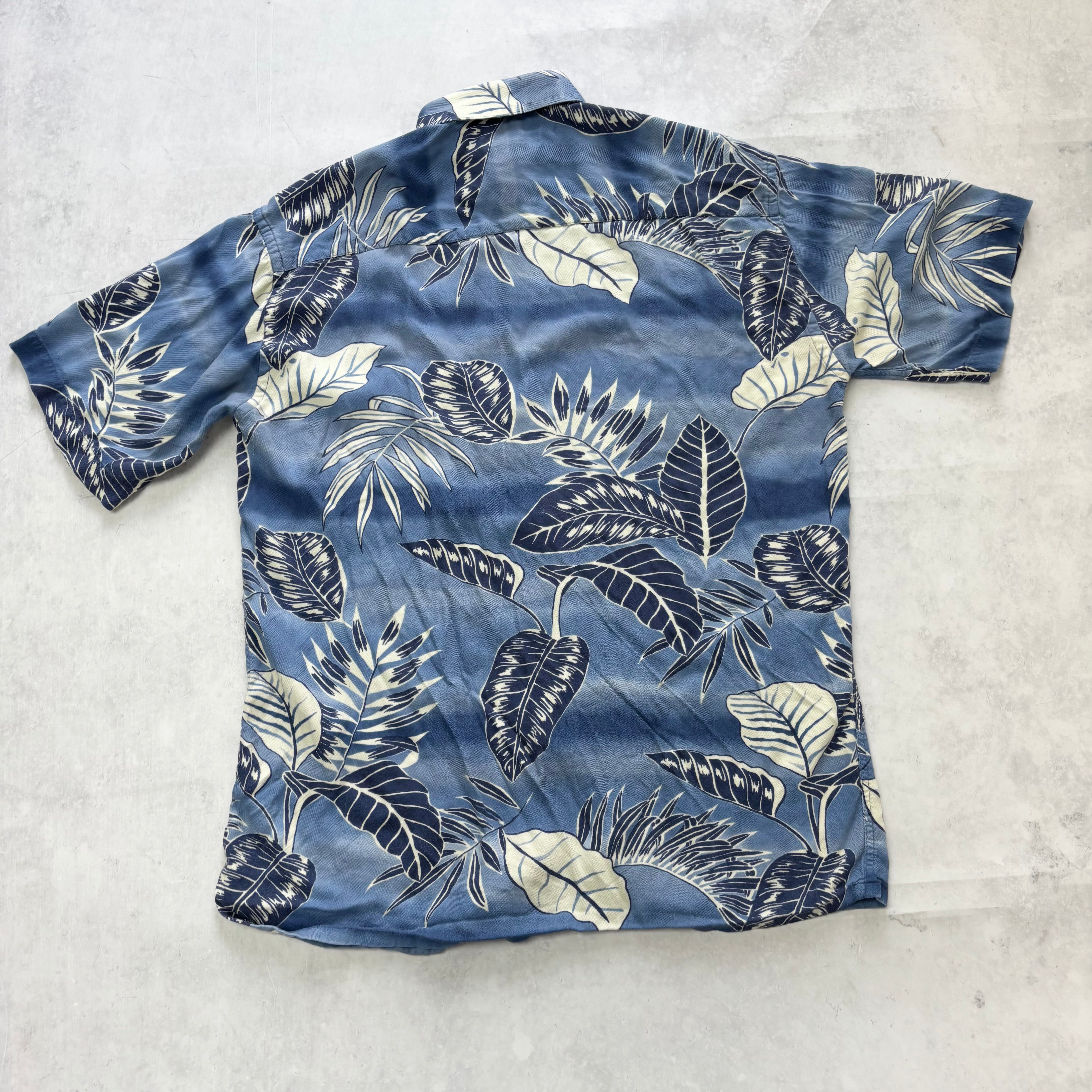 Vintage Hawaiian Shirt Mens Small Blue Floral Aloha Short Sleeve Rayon (E)