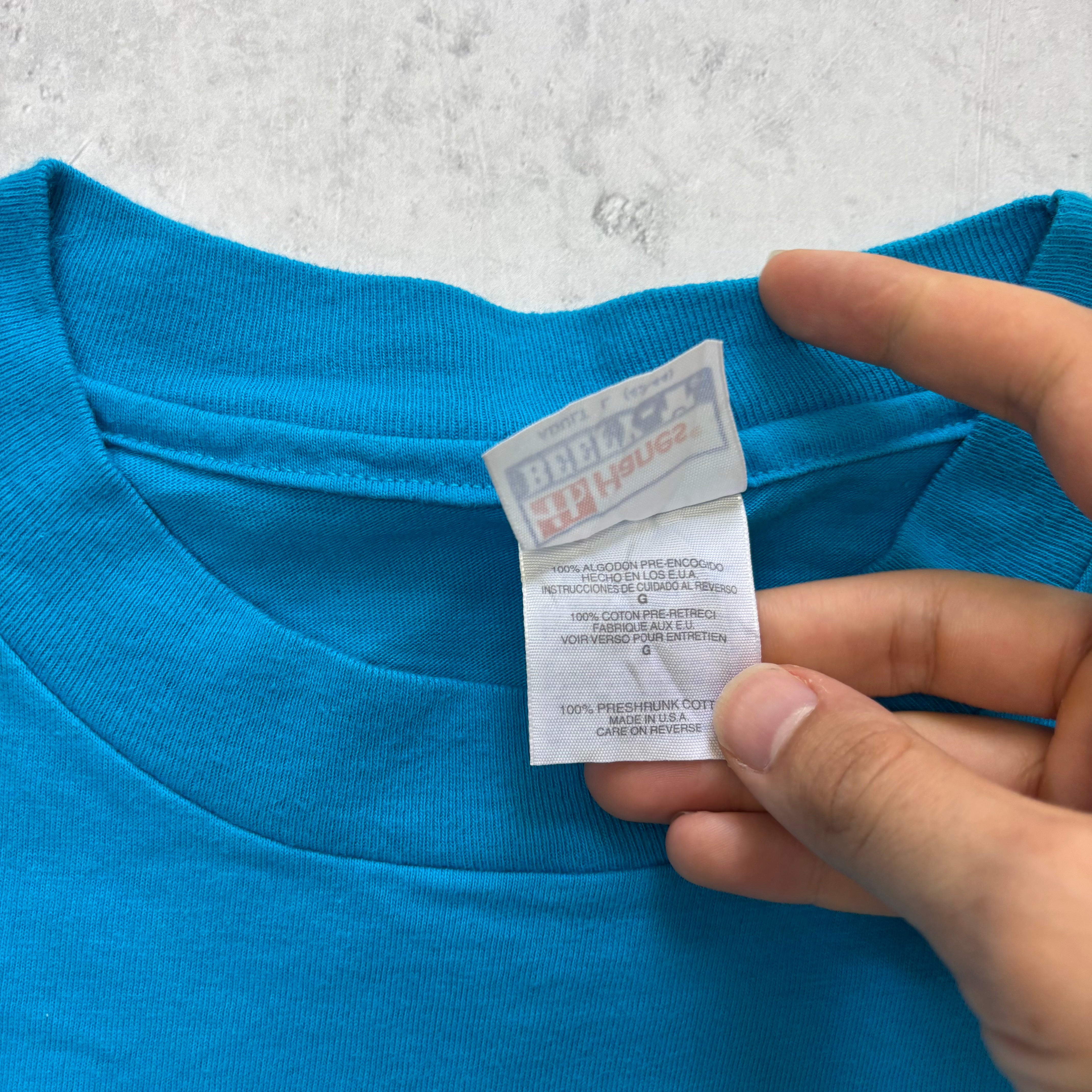 Vintage T Shirt Mens Large Blue Single Stitch Graphic Print 90s USA (E)