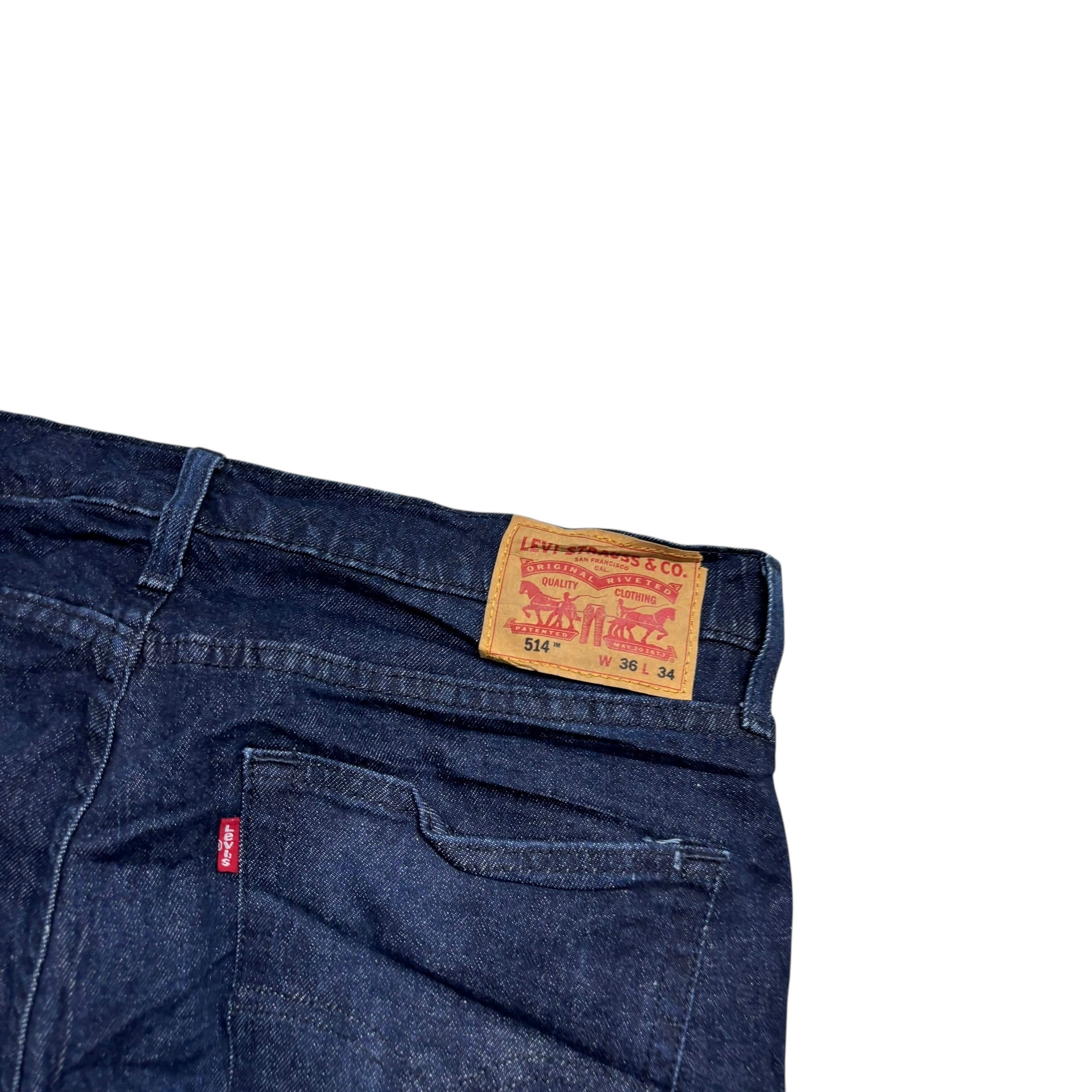 Levis 514 Jeans W36 L34 Mens Dark Blue Regular Straight Fit Stretch Denim (E)