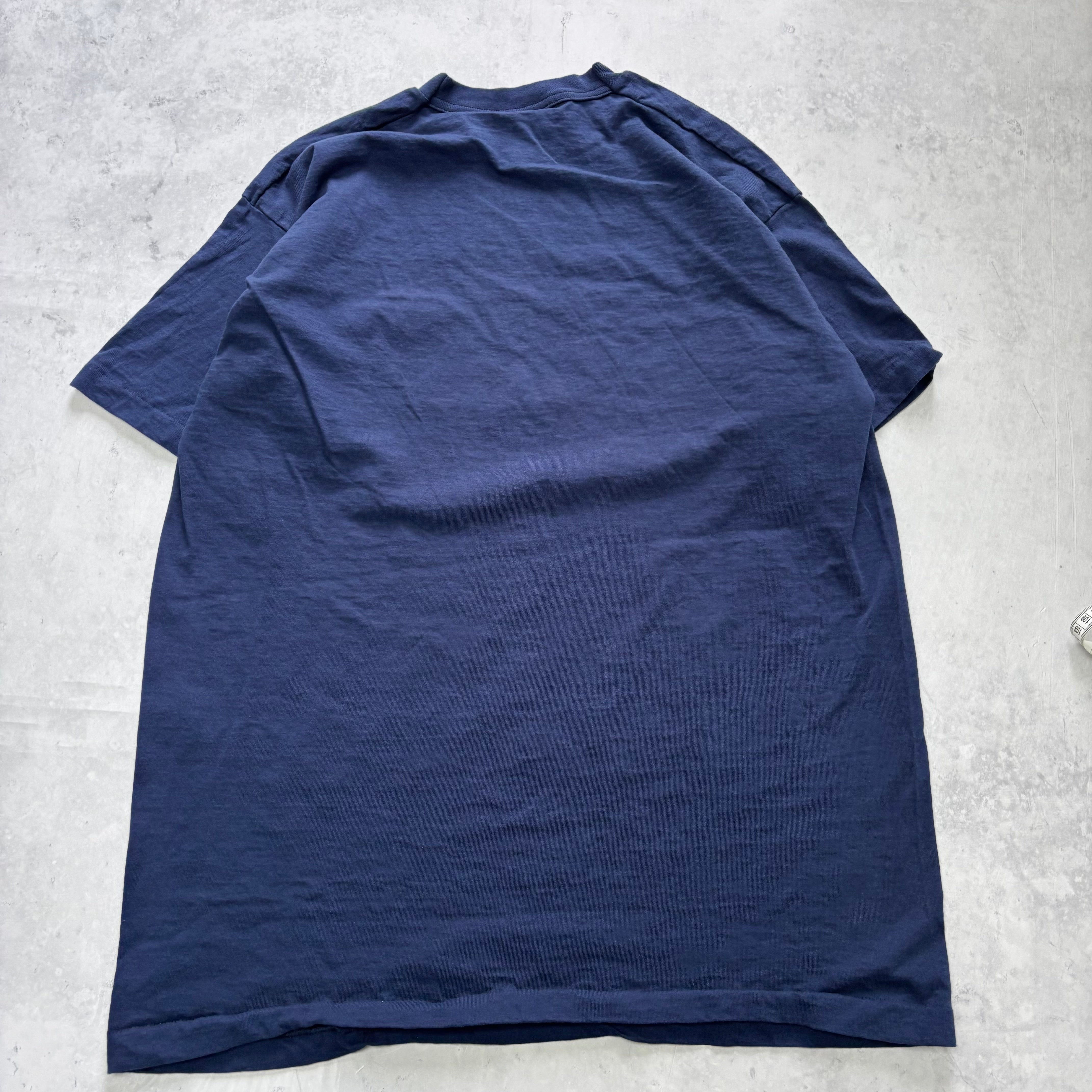Vintage T Shirt Mens XL Navy Blue Single Stitch Graphic Print 90s College (E)