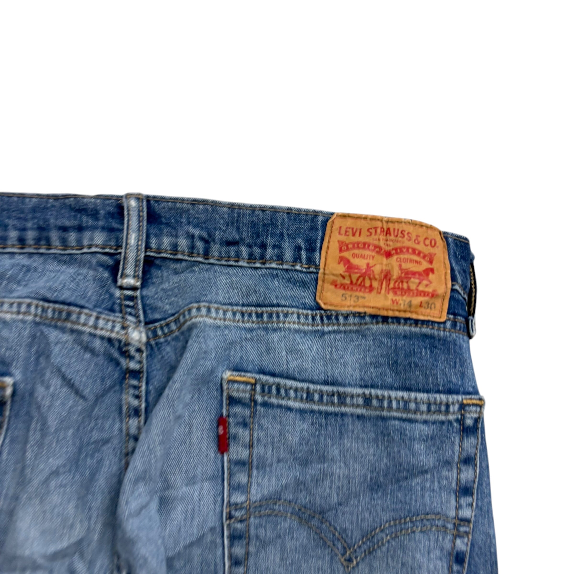 Levis 513 Jeans W34 L30 Mens Mid Blue Slim Straight Fit Stretch Denim (F)