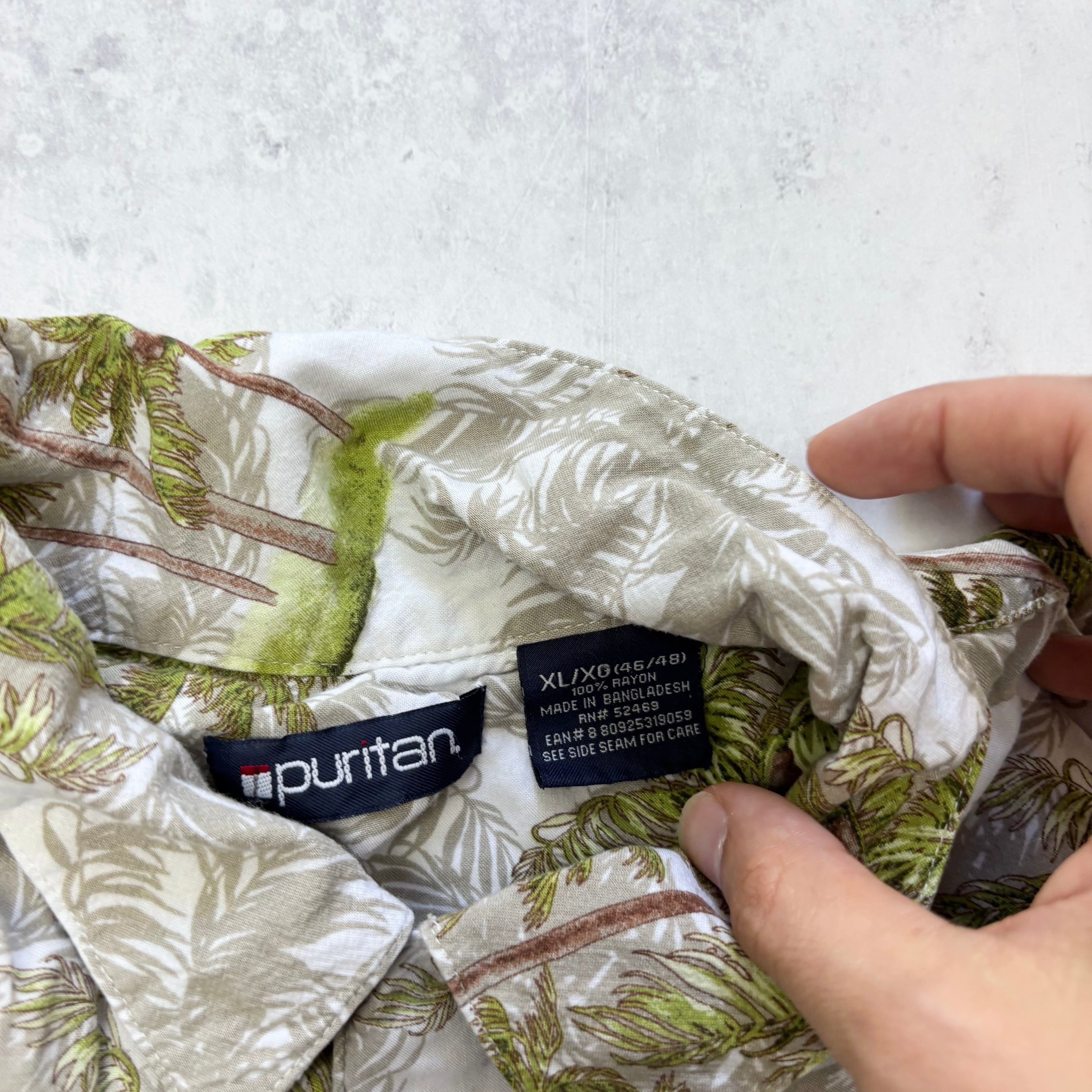 Vintage Hawaiian Shirt Mens Large Green Floral Aloha Short Sleeve Rayon (E)