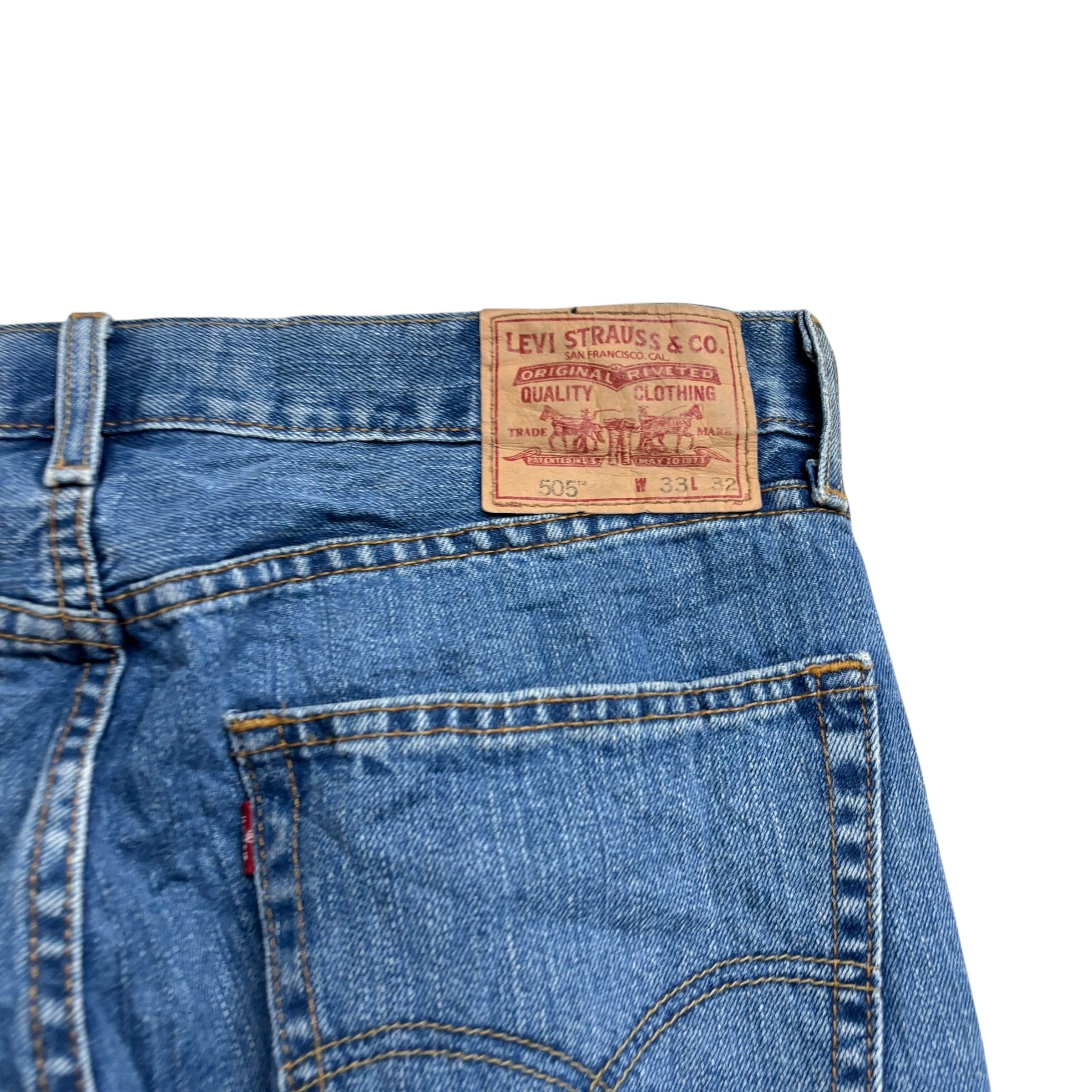 Levis 505 Jeans W33 L32 Mens Mid Blue Regular Straight Fit Vintage Denim (E)