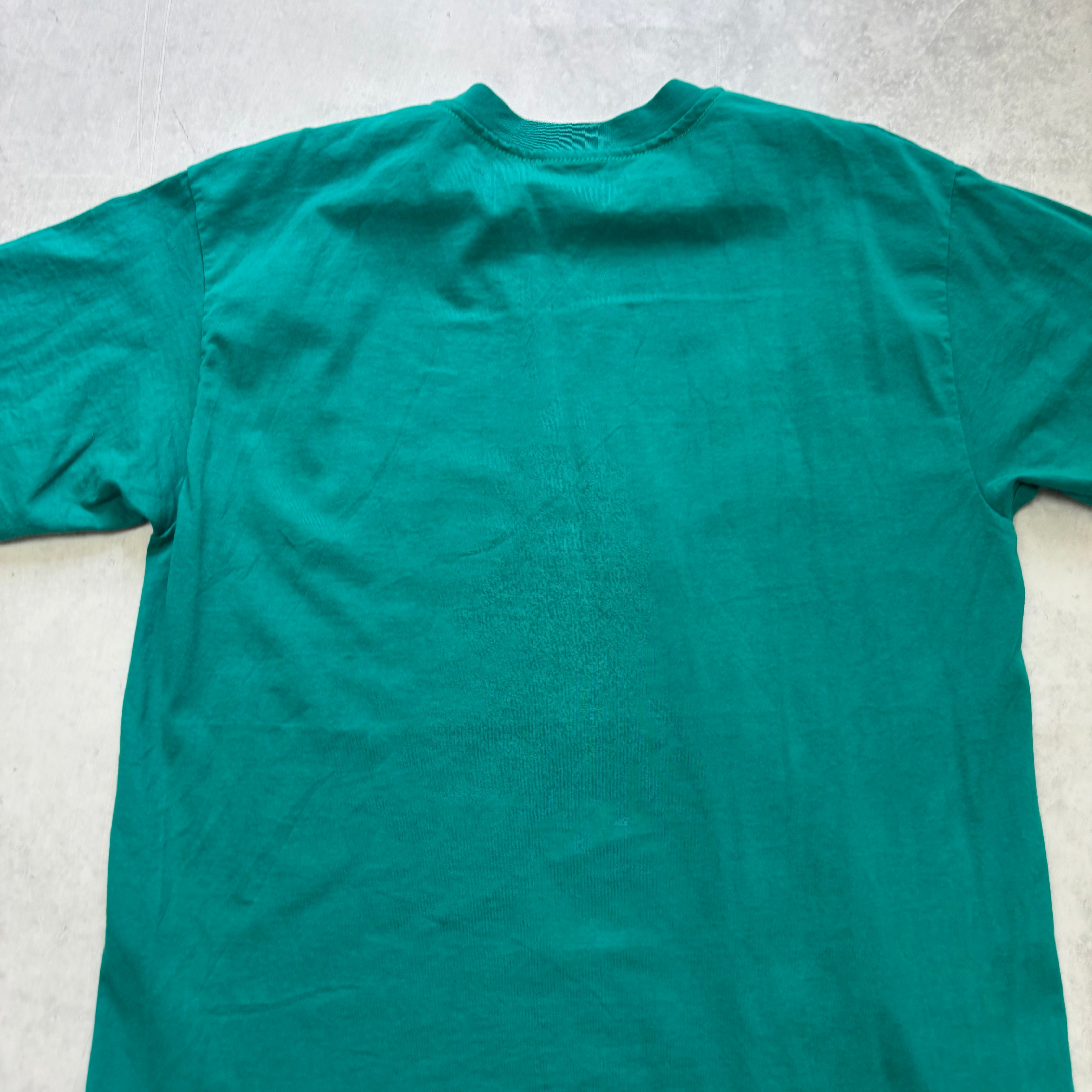 Vintage T Shirt Mens Medium Green Single Stitch Graphic Print 90s USA (E)