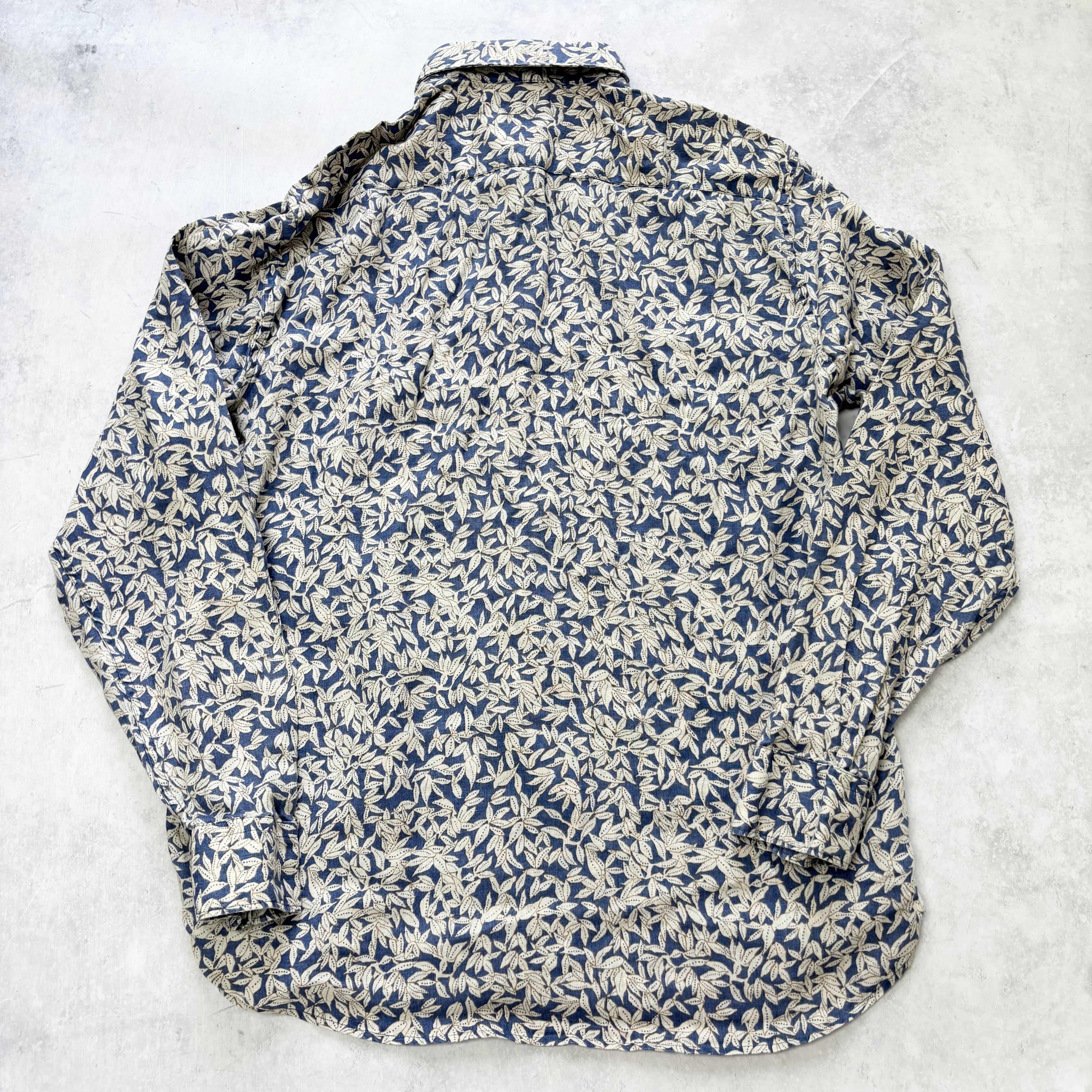 Marc O'Polo Shirt Mens Large Blue Long Sleeve Linen Pattern Regular Fit (E)