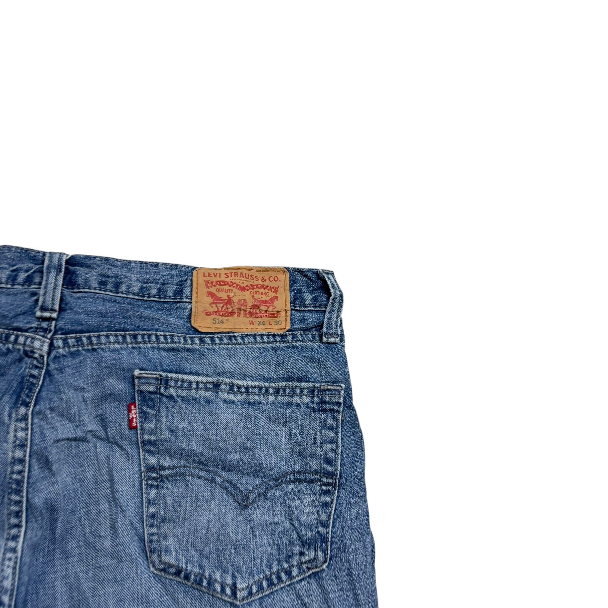 Levis 514 Jeans W36 L30 Mens Mid Blue Regular Straight Fit Denim (E)