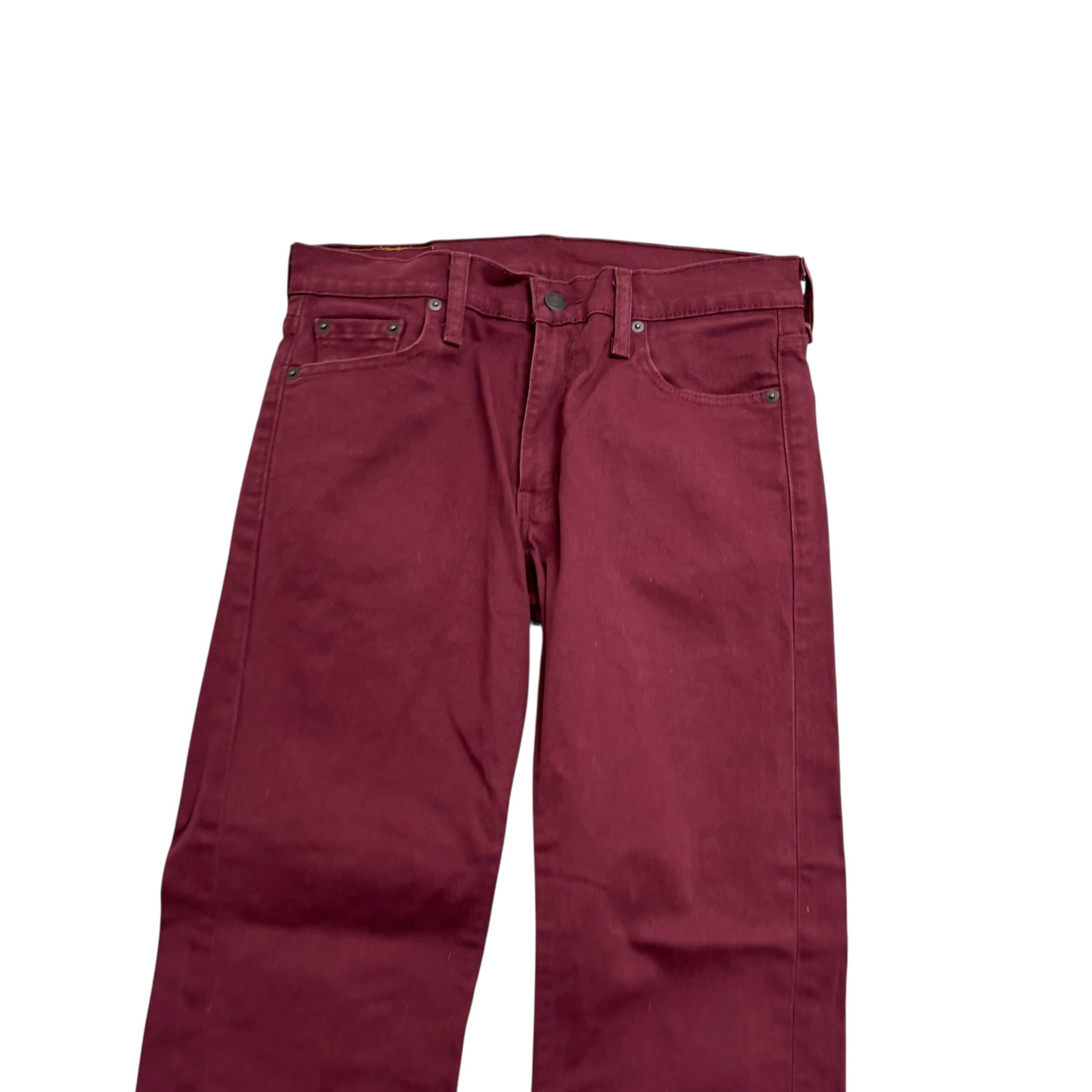 Levis 514 Jeans W30 L29 Mens Burgundy Slim Straight Fit Stretch Denim