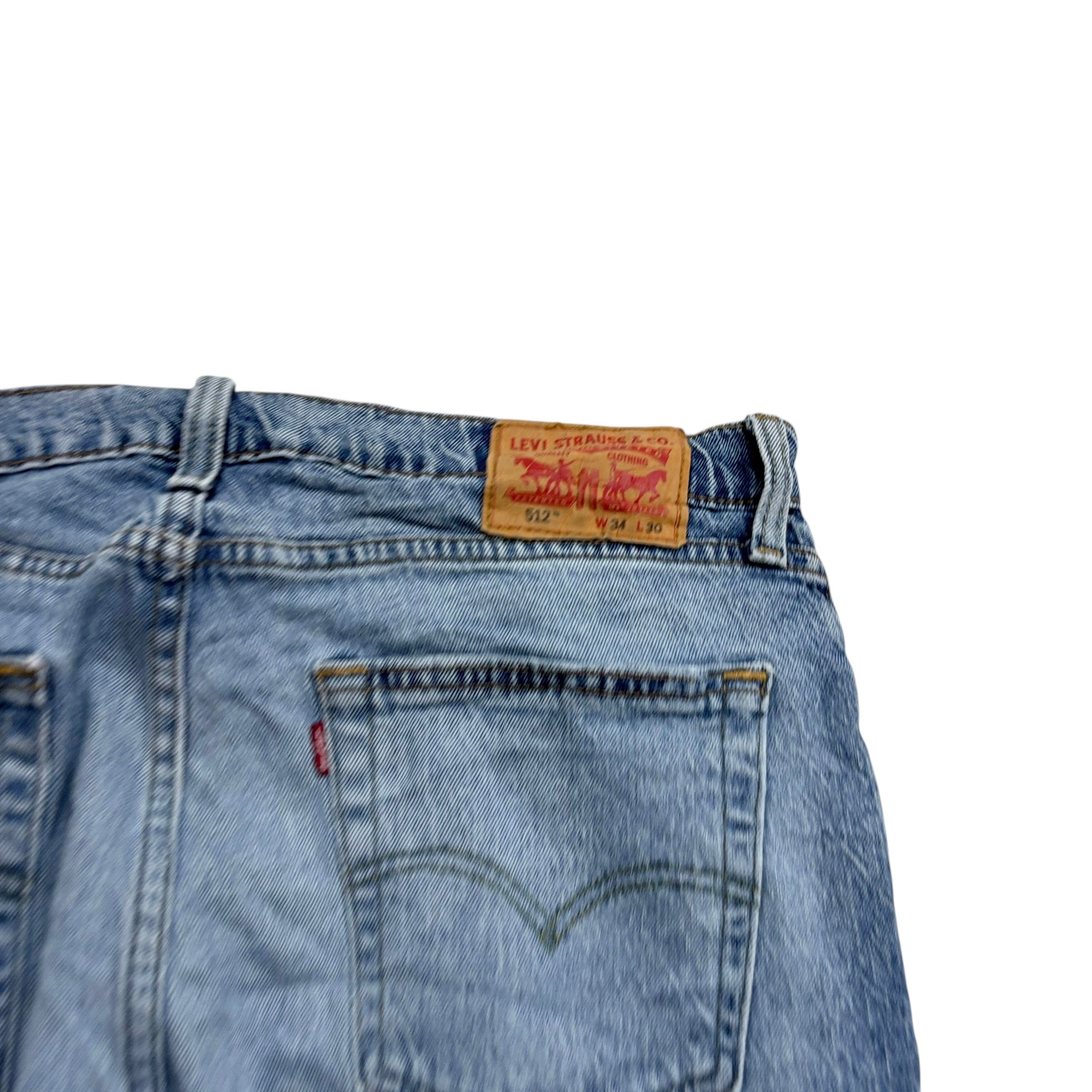 Levis 512 Jeans W34 L30 Mens Light Blue Slim Tapered Stretch Distressed Denim