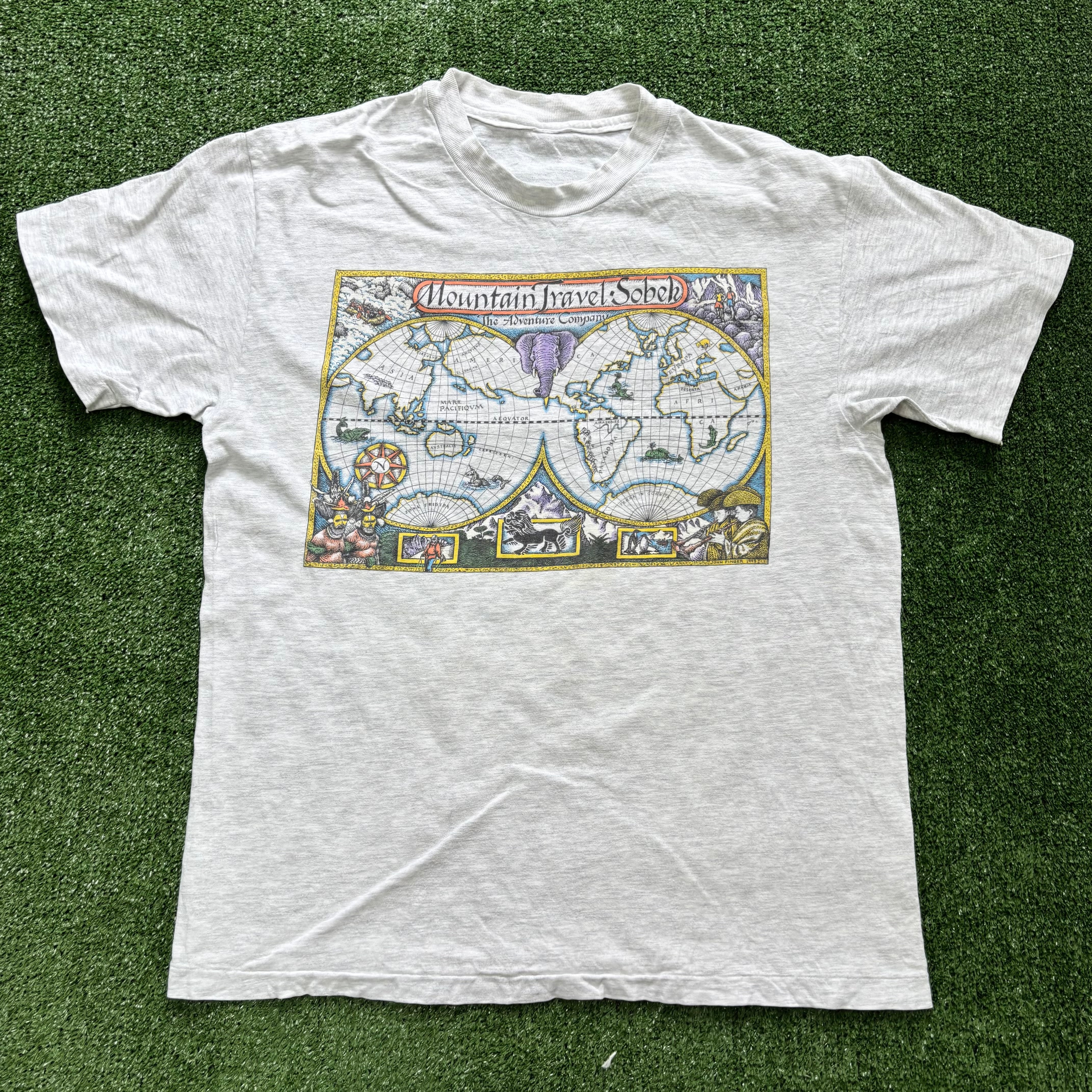 Vintage T Shirt Mens Large Grey Single Stitch Graphic Print 90s Travel (E)