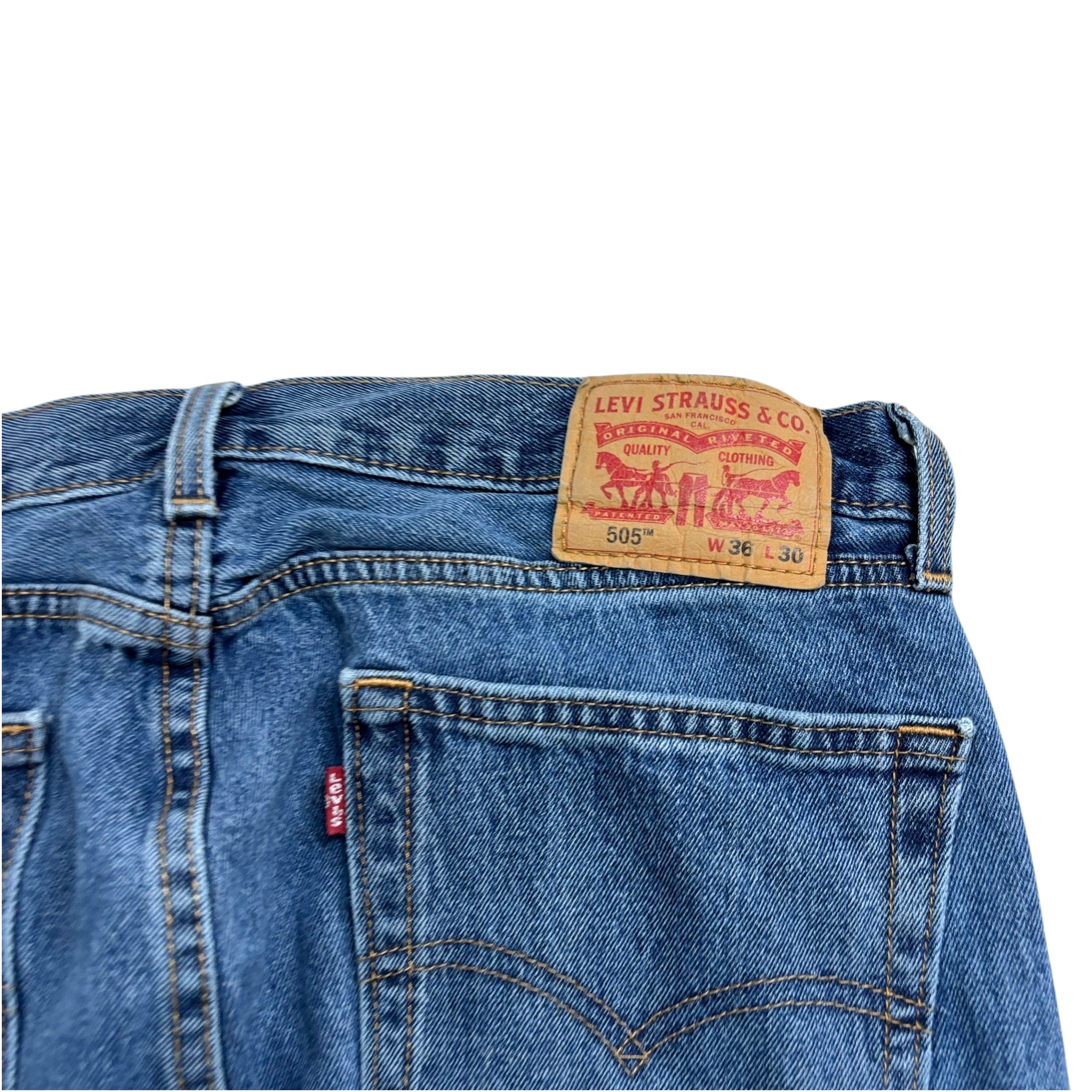 Levis 505 Jeans W36 L30 Mens Mid Blue Regular Straight Fit Denim
