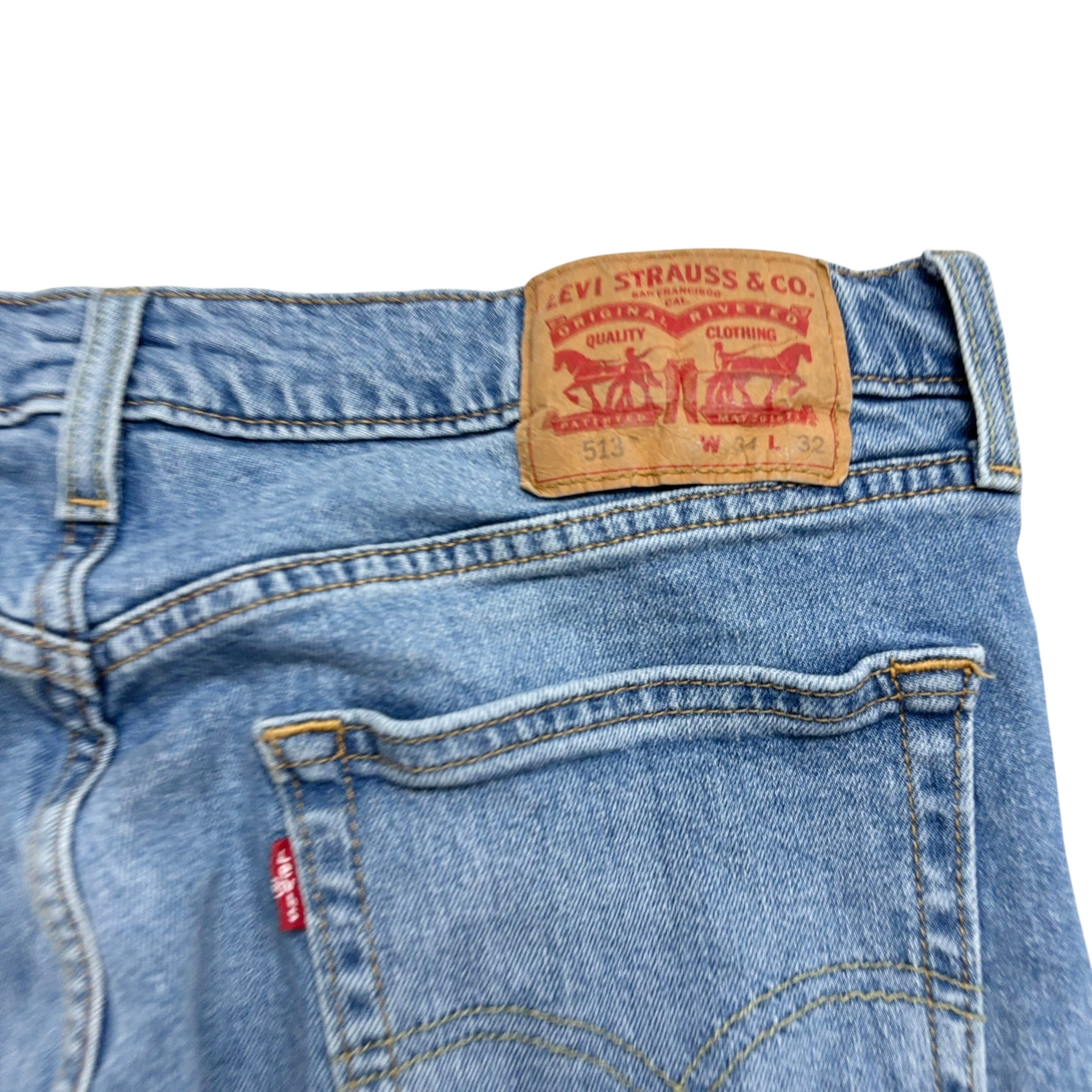 Levis 513 Jeans W34 L32 Mens Light Blue Slim Straight Fit Stretch Denim (E)