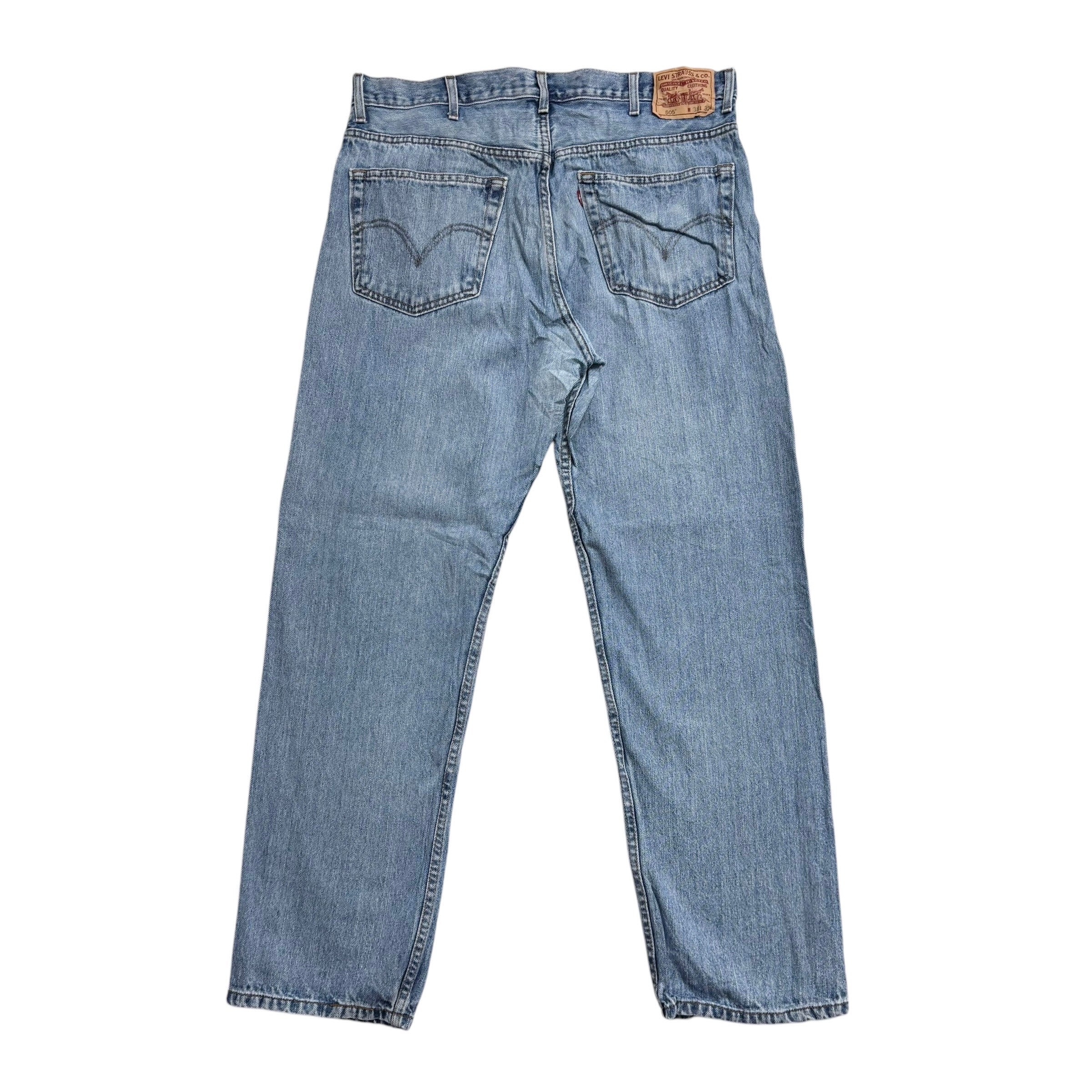 Levis 505 Jeans W38 L32 Mens Light Blue Regular Straight Fit Vintage Denim (E)